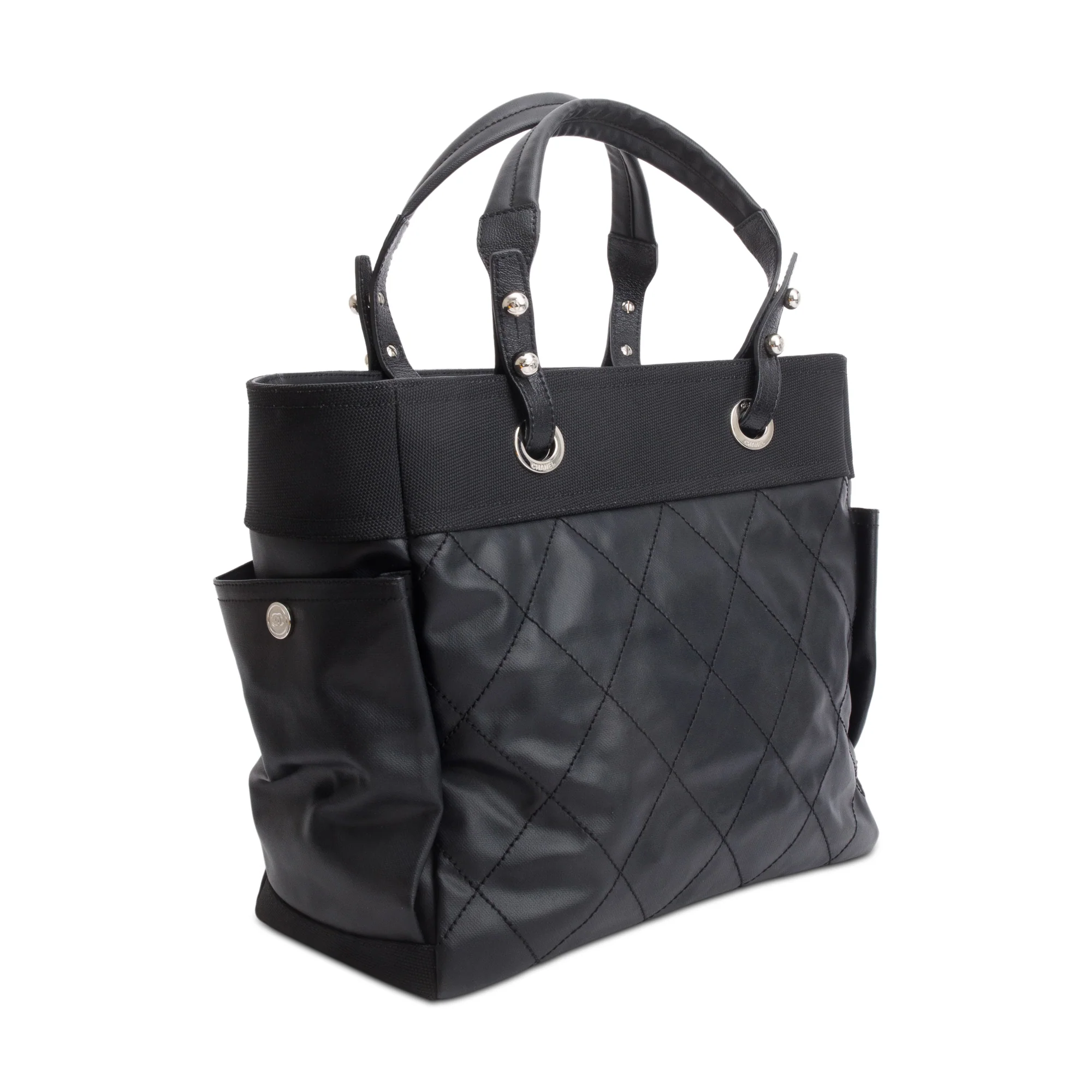 Chanel Black Quilted Coated Canvas Large Paris Biarritz Tote w/ Pouch & Authenticity Card - Image 5