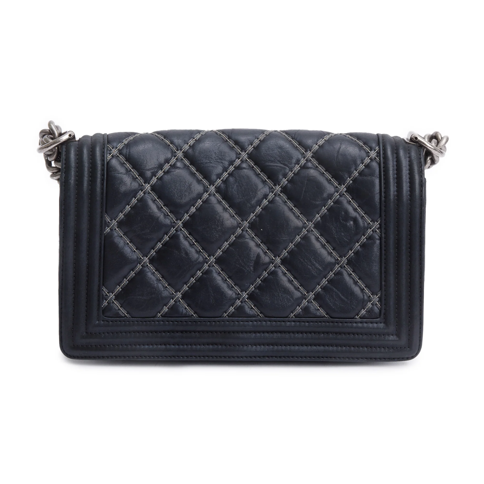 Chanel Black Quilted Iridescent Calfskin Leather Medium Beaded Double Stitch Boy Bag - Image 5
