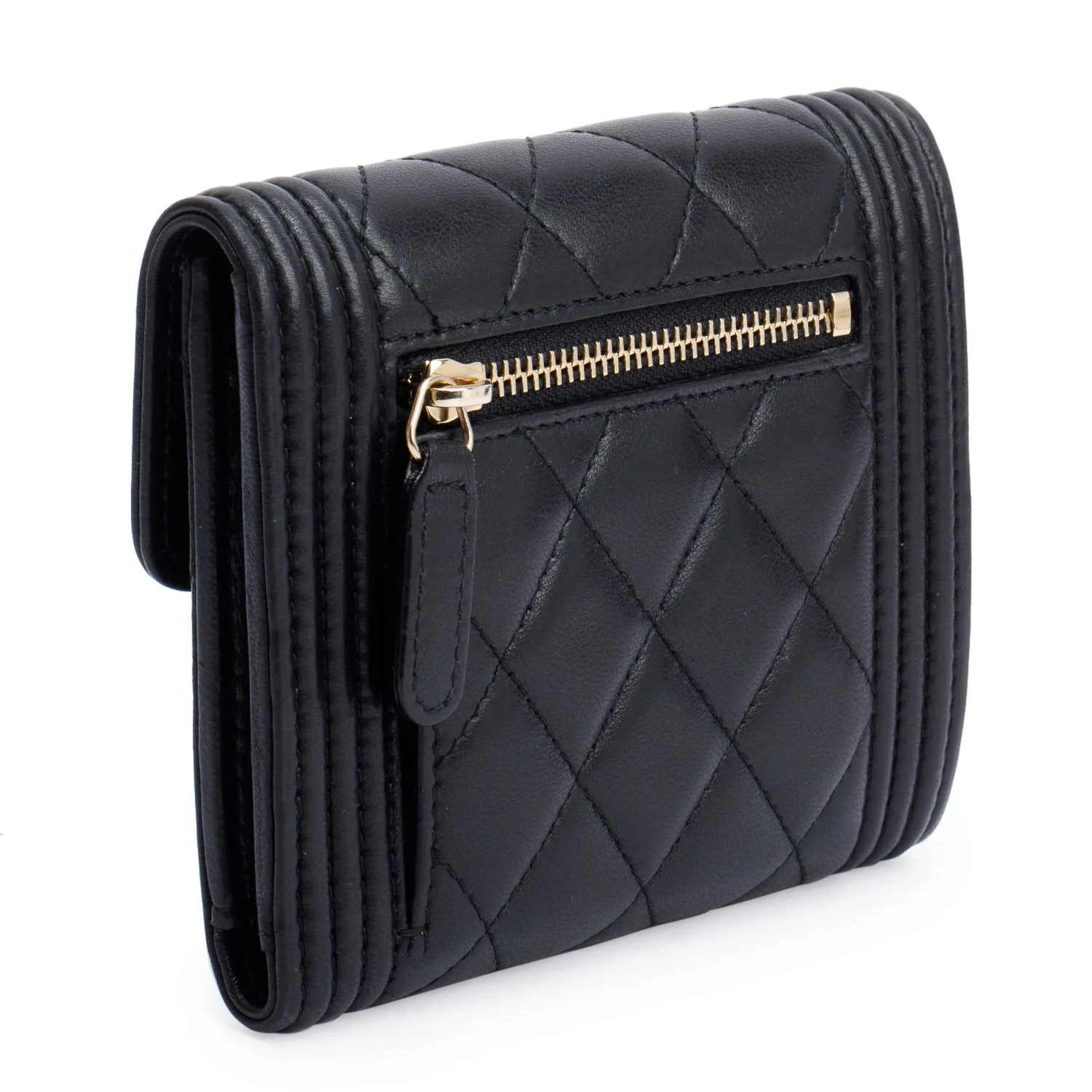 Chanel Black Quilted Lambskin Boy Flap Compact Wallet - Image 4