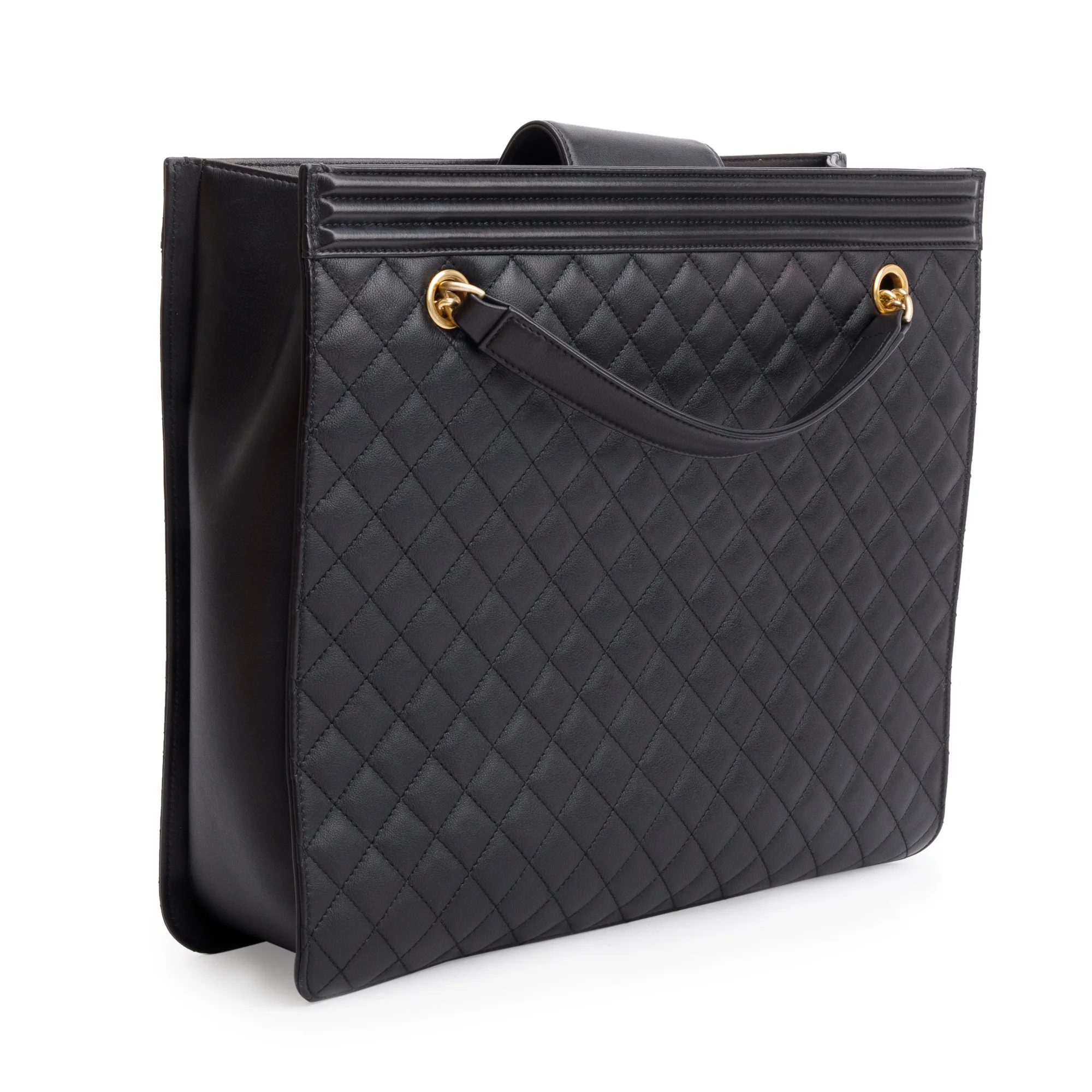Chanel Black Quilted Lambskin Leather Boy Shopping Tote - Image 7