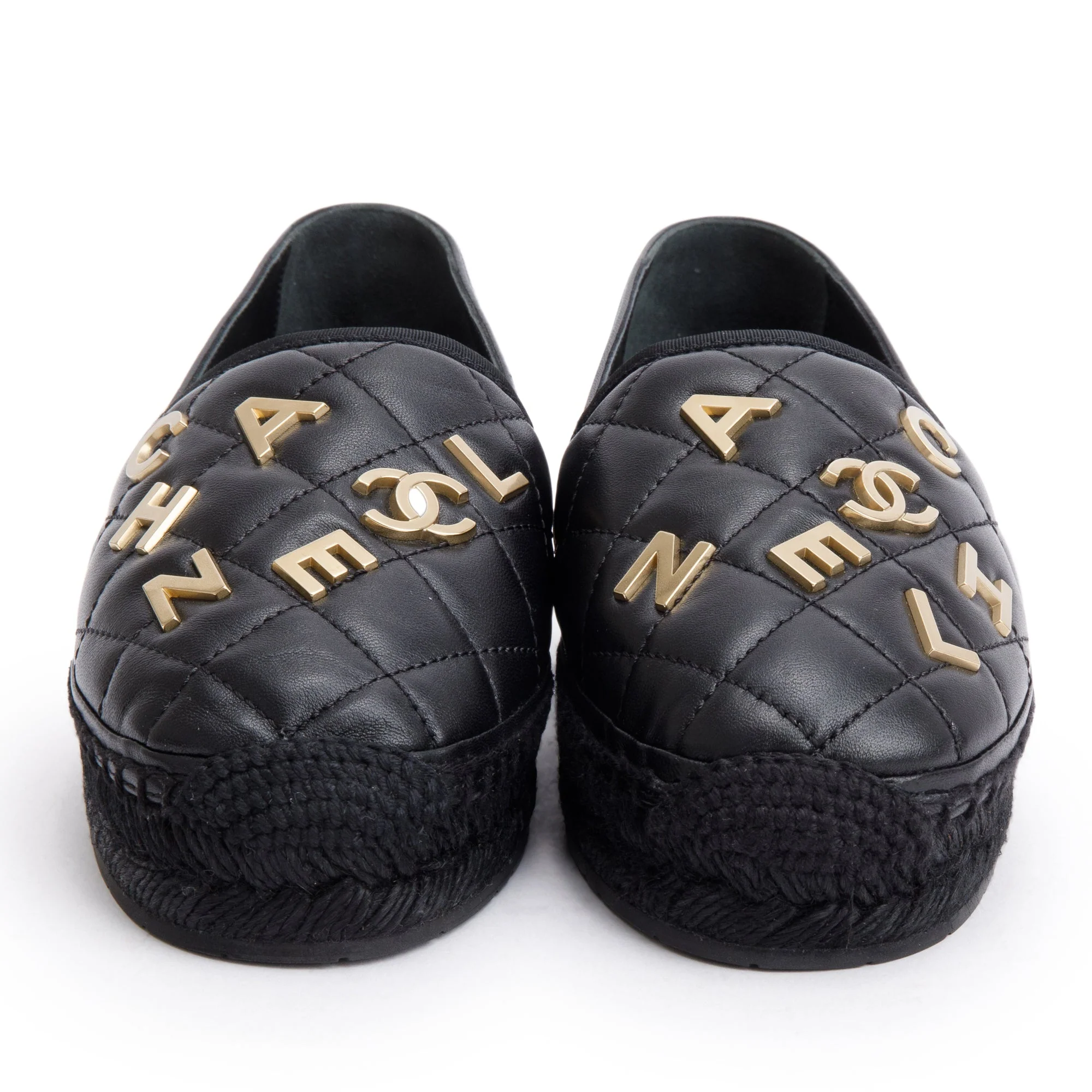 Chanel Black Quilted Lambskin Leather CC Logo Espadrilles, Size 36 w/ Box & Receipt