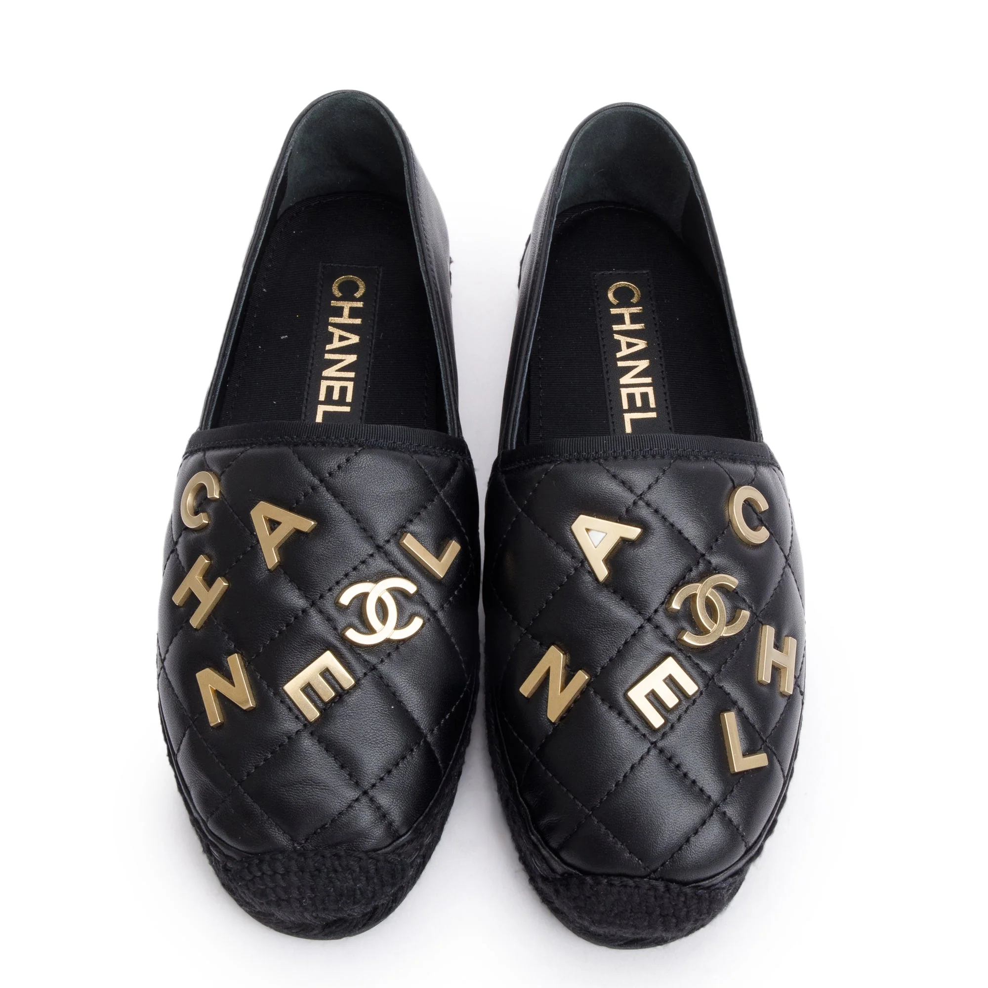 Chanel Black Quilted Lambskin Leather CC Logo Espadrilles, Size 36 w/ Box & Receipt - Image 3