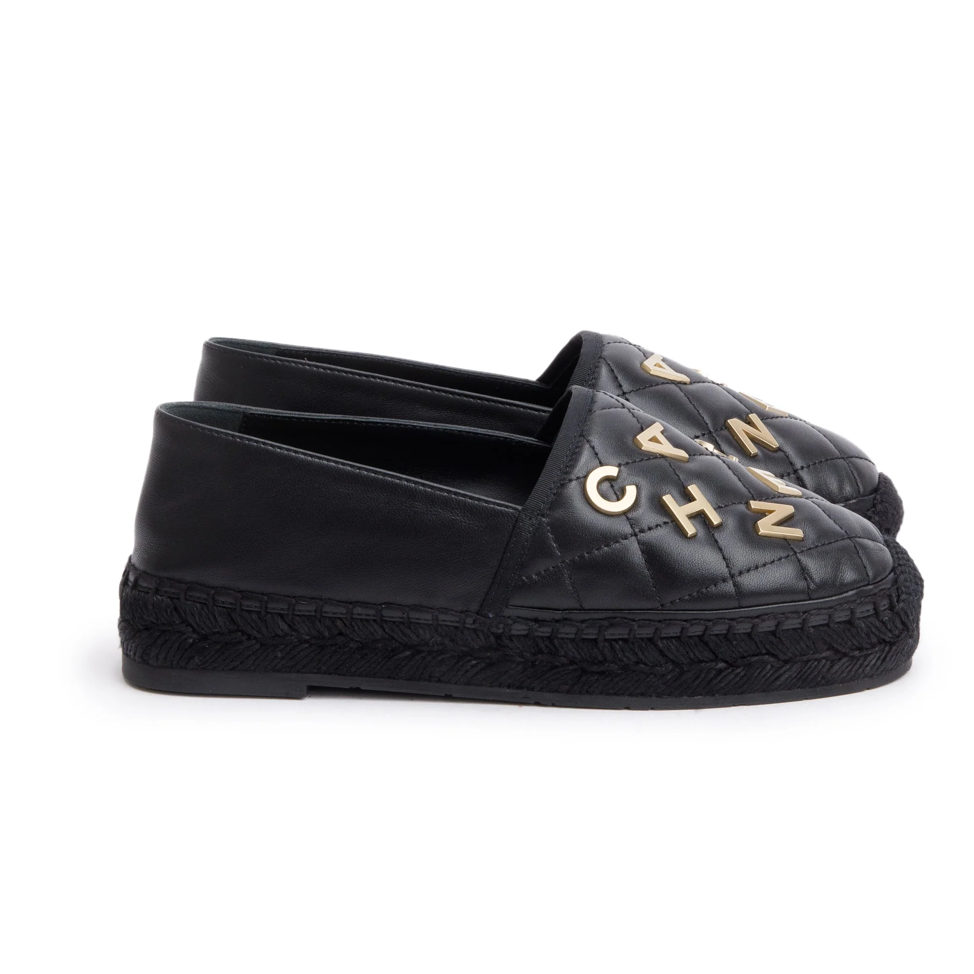 Chanel Black Quilted Lambskin Leather CC Logo Espadrilles, Size 36 w/ Box & Receipt - Image 5