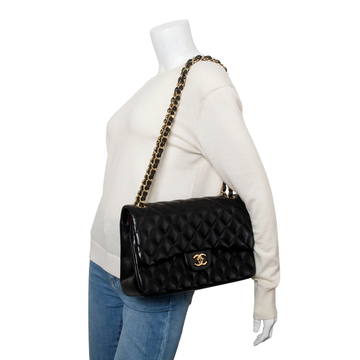 Chanel Black Quilted Lambskin Leather Classic Jumbo Double Flap Bag w/ Authenticity Card - Image 10