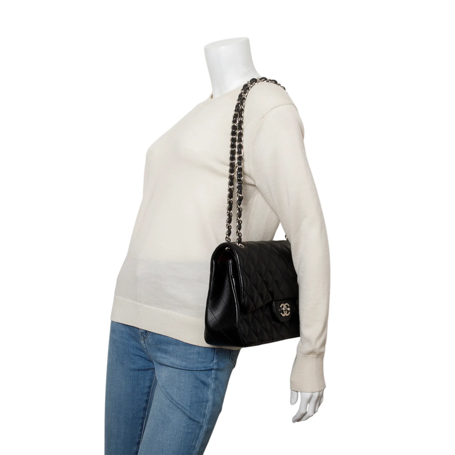 Chanel Black Quilted Lambskin Leather Classic Jumbo Double Flap Bag w/ Box & Authenticity Card - Image 11