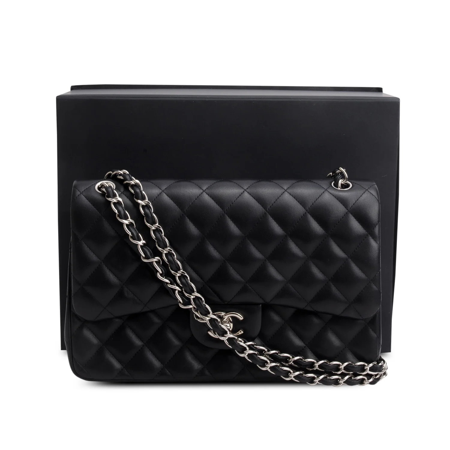 Chanel Black Quilted Lambskin Leather Classic Jumbo Double Flap Bag w/ Box & Authenticity Card - Image 2