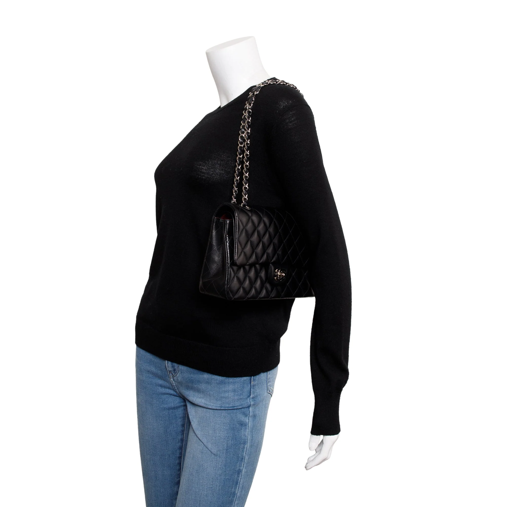 Chanel Black Quilted Lambskin Leather Classic Medium Double Flap Bag w/ Box, Receipt & Authenticity Card - Image 3