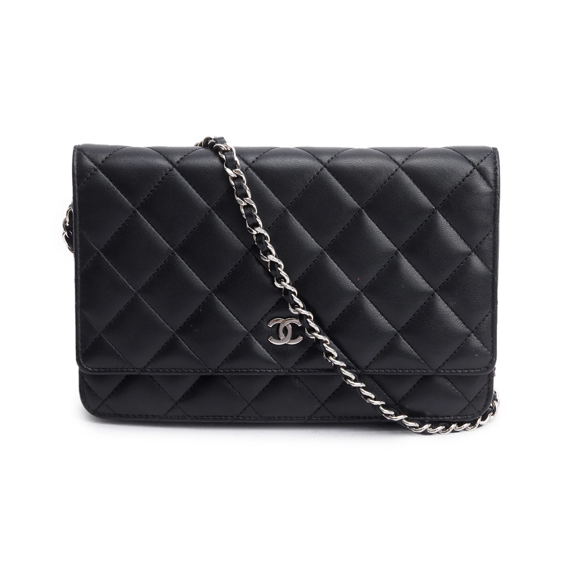 Chanel Black Quilted Lambskin Leather Classic Wallet on Chain w/ Authenticity Card