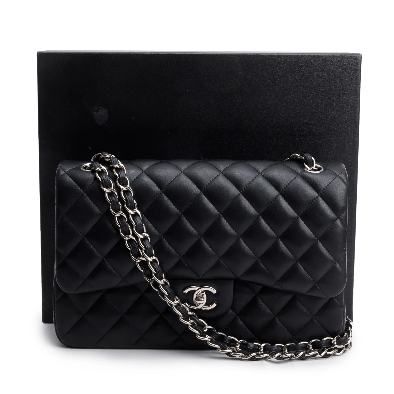Chanel Black Quilted Lambskin Leather Jumbo Double Flap Bag w/ Box & Authenticity Card - Image 3