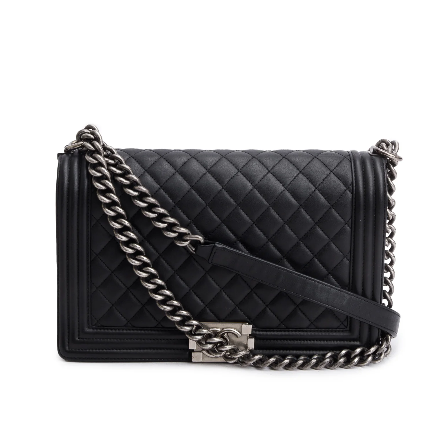 Chanel Black Quilted Lambskin Leather Large Boy Bag