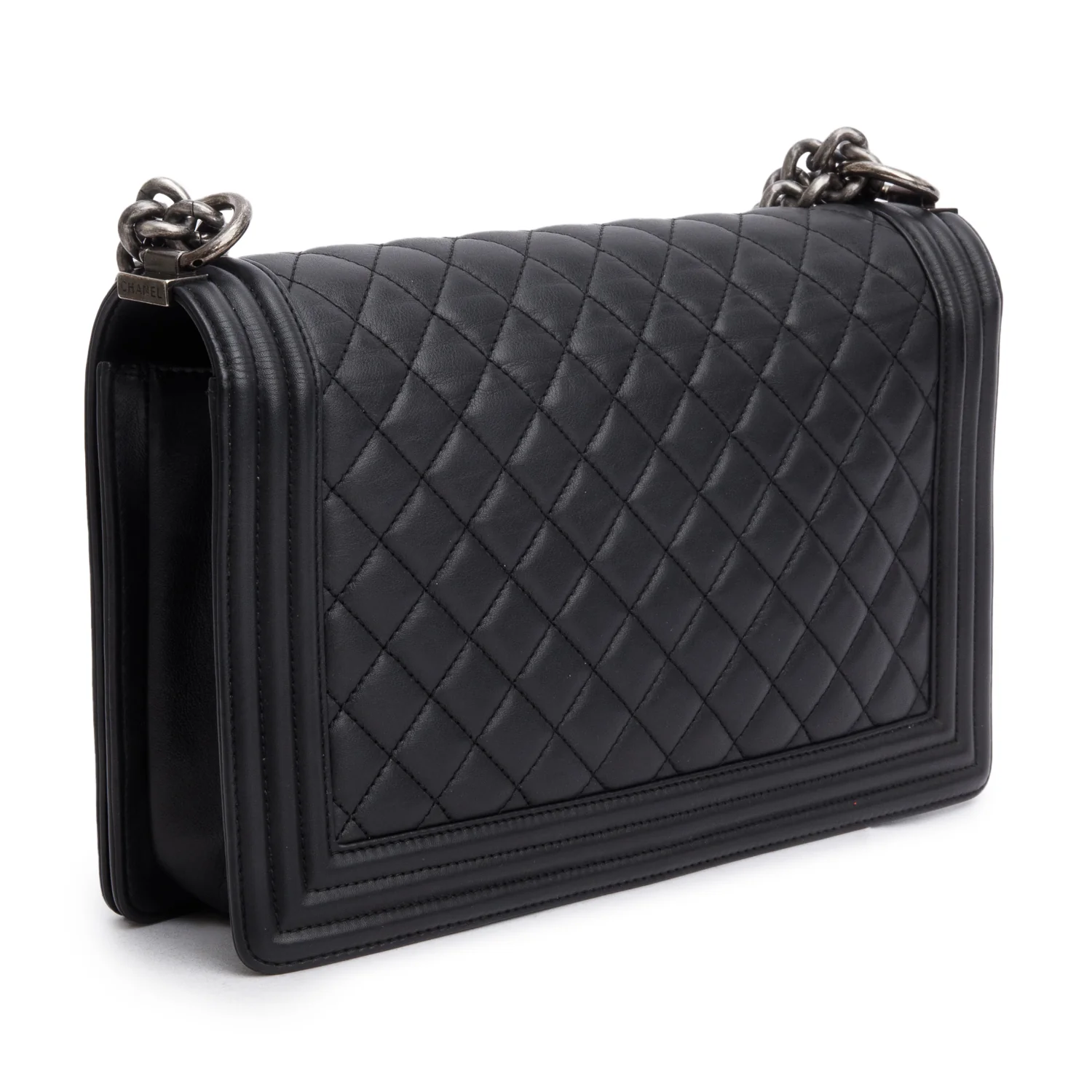 Chanel Black Quilted Lambskin Leather Large Boy Bag - Image 6