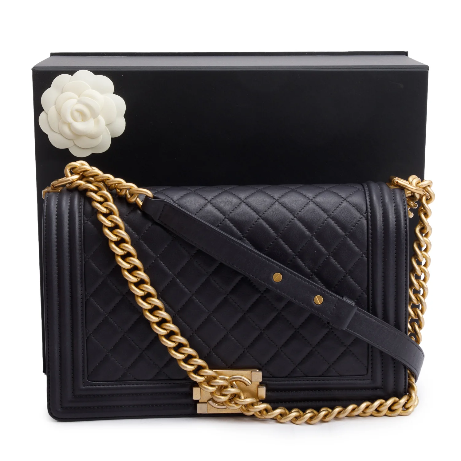 Chanel Black Quilted Lambskin Leather Large Boy Bag w/ Box, Receipt & Authenticity Card - Image 3