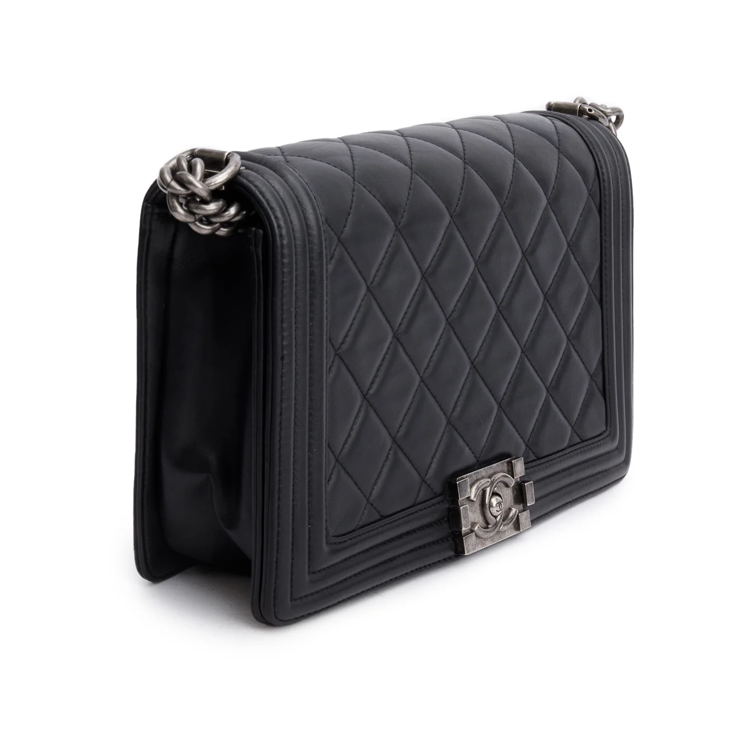 Chanel Black Quilted Lambskin Leather Large Boy Bag w/ Receipt & Authenticity Card - Image 3