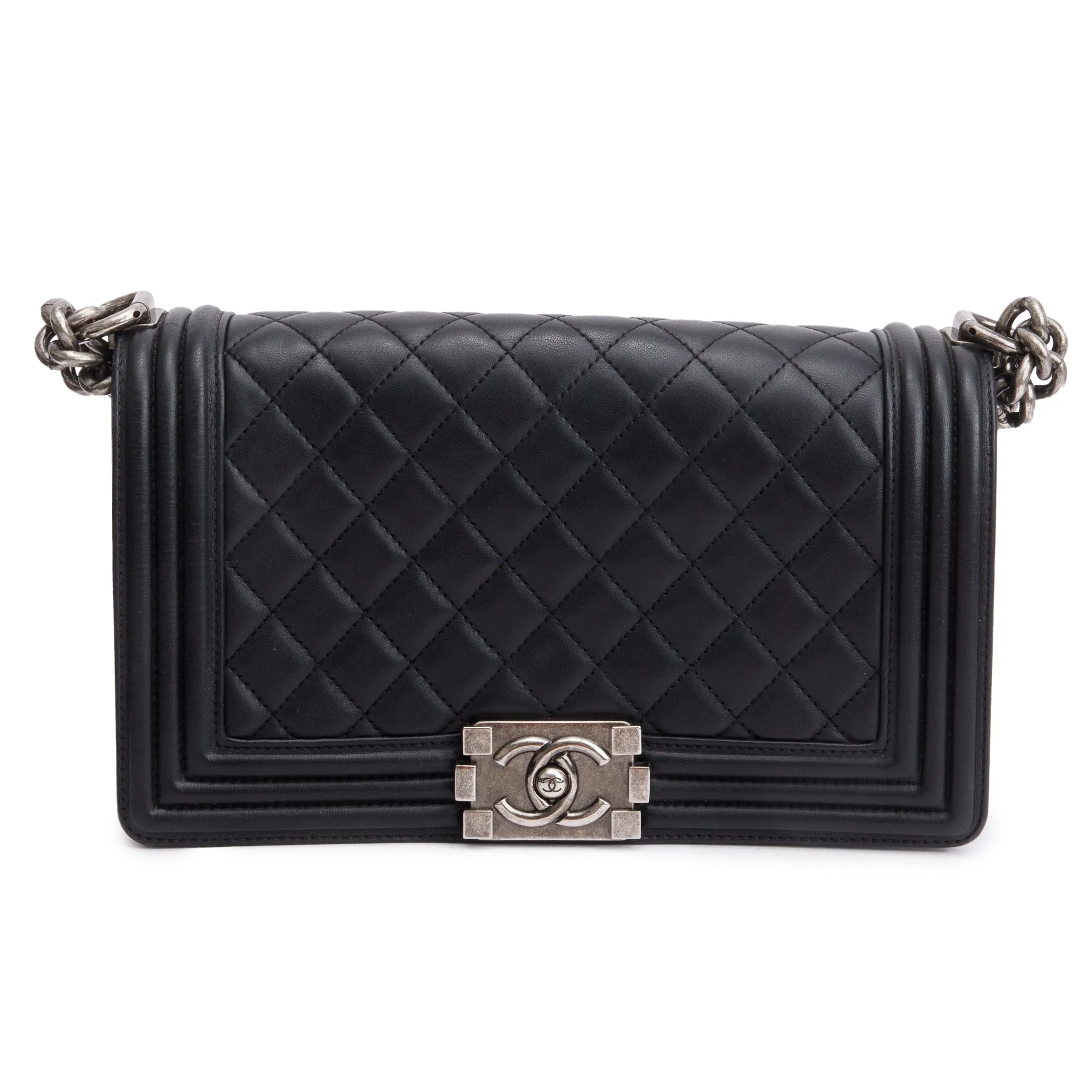 Chanel Black Quilted Lambskin Leather Medium Boy Bag - Image 3