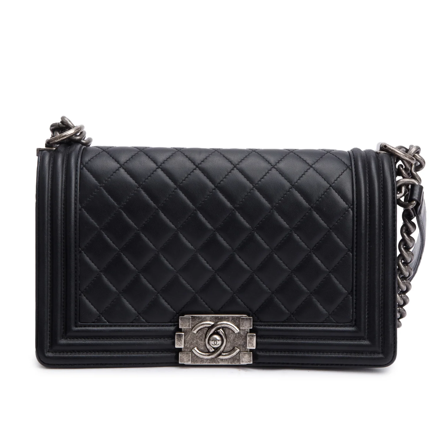 Chanel Black Quilted Lambskin Leather Medium Boy Bag - Image 3
