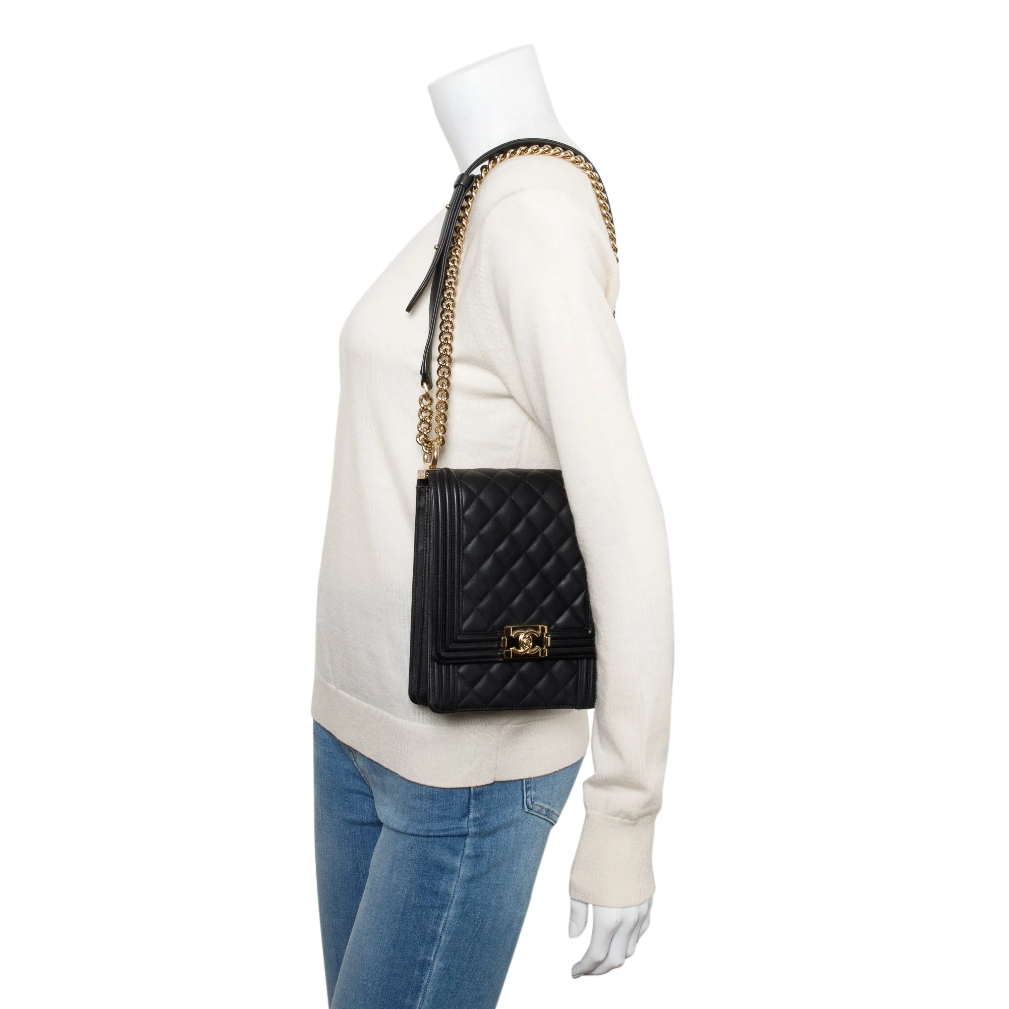 Chanel Black Quilted Lambskin Leather North/South Boy Bag w/ Box & Authenticity - Image 3