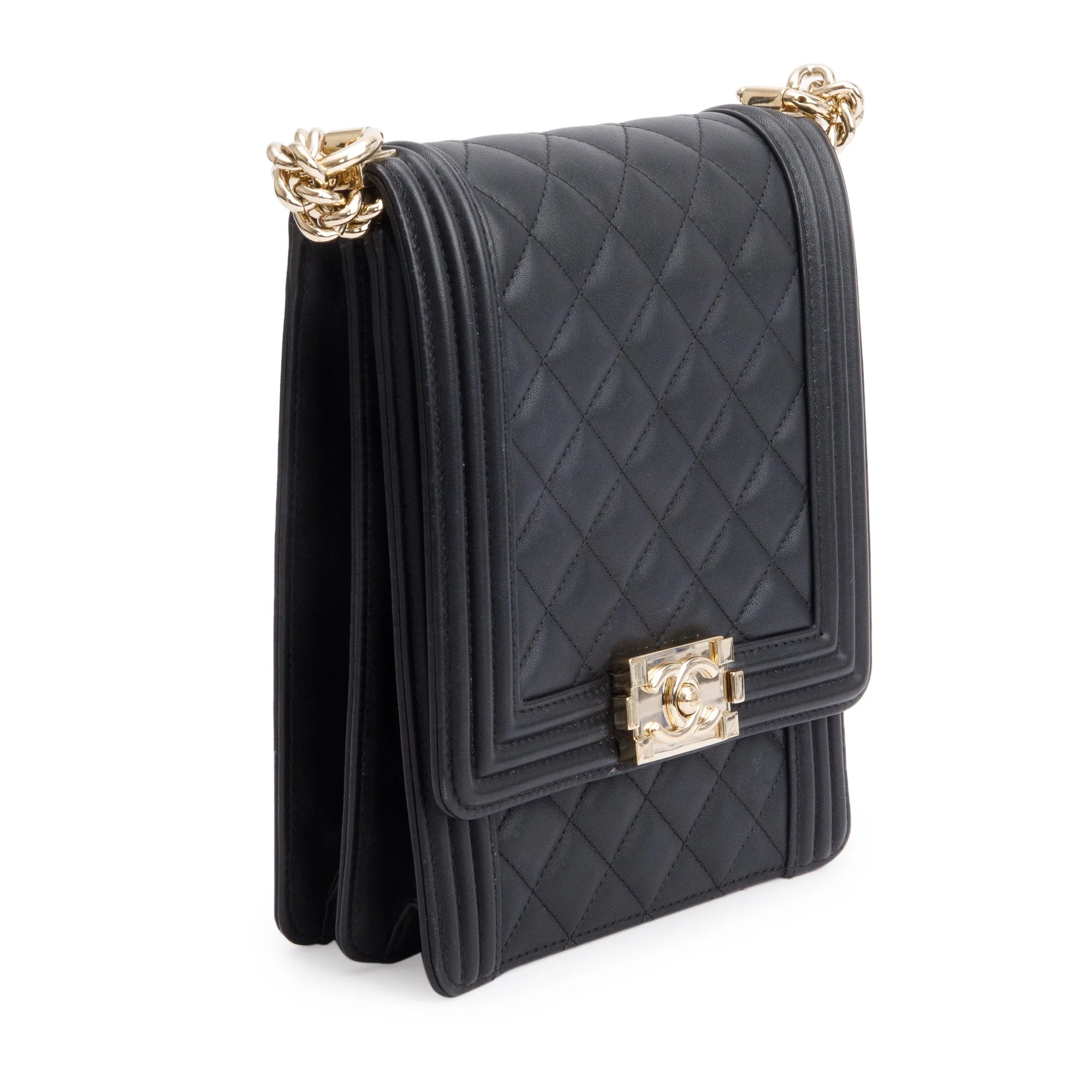 Chanel Black Quilted Lambskin Leather North/South Boy Bag w/ Box & Authenticity - Image 5