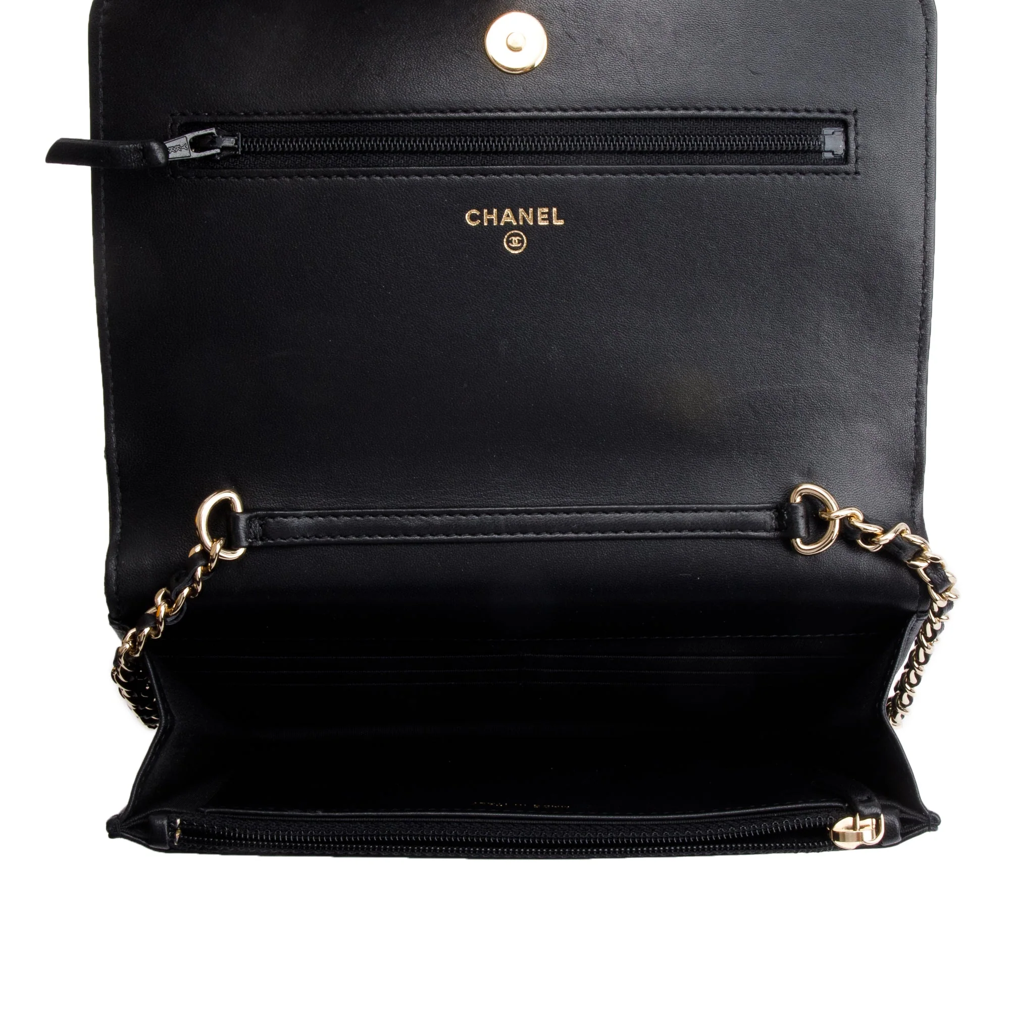 Chanel Black Quilted Lambskin Leather Pearl Wallet on Chain - Image 5