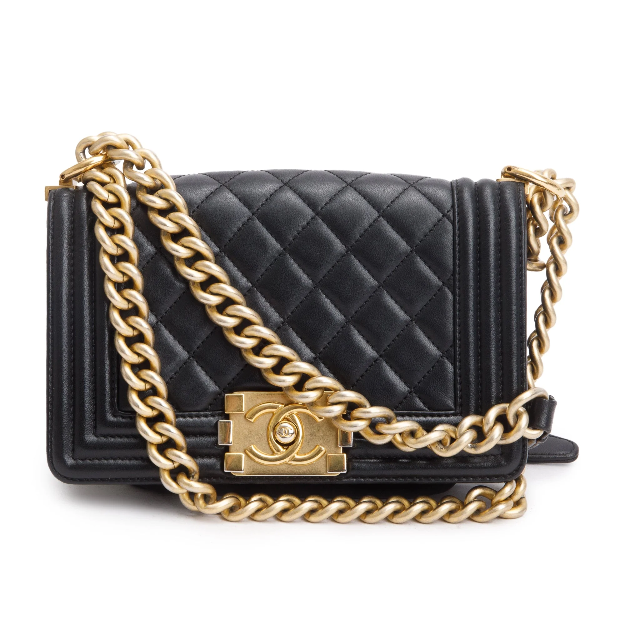 Chanel Black Quilted Lambskin Leather Small Boy Bag w/ Authenticity Card