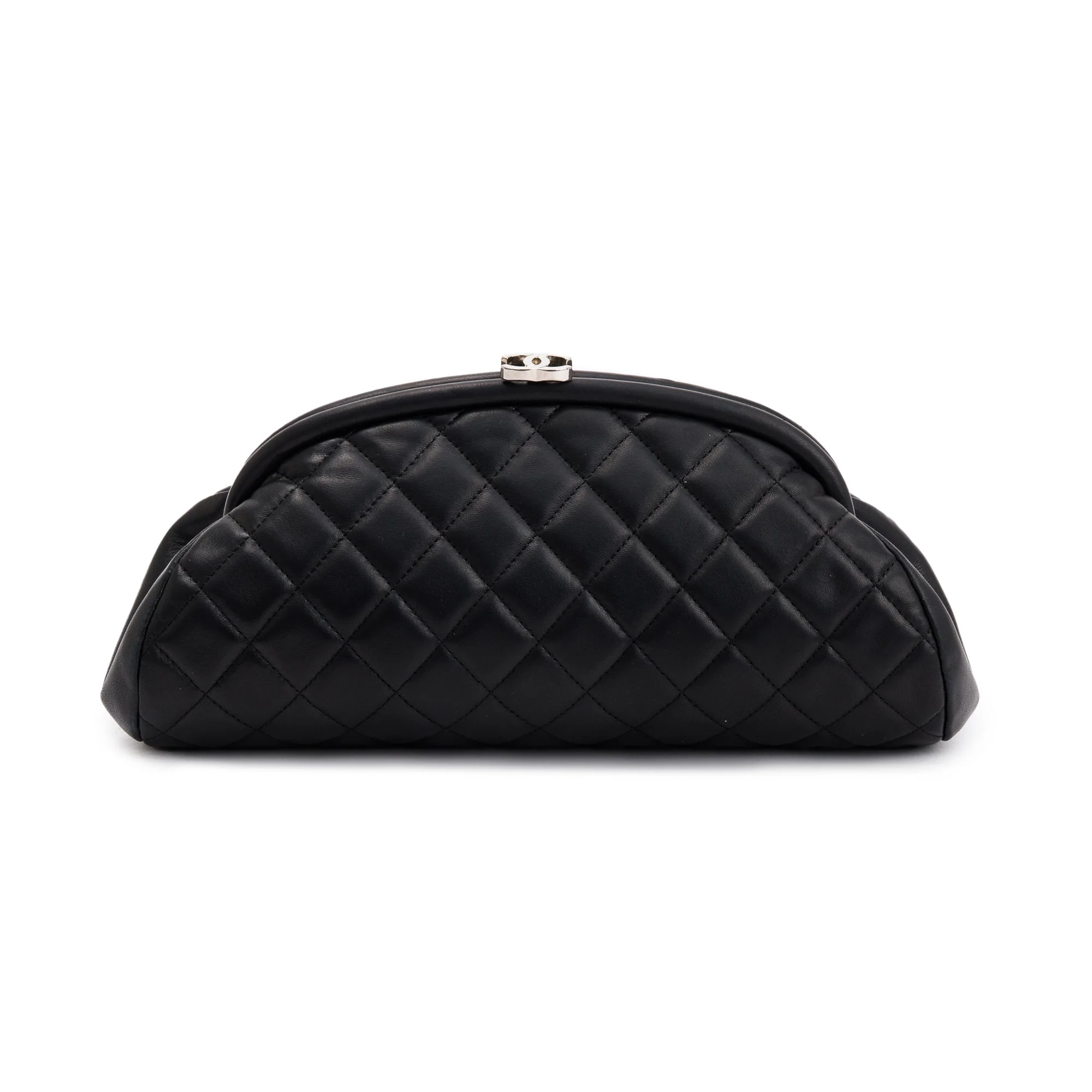 Chanel Black Quilted Lambskin Leather Timeless Frame Clutch w/ Box - Image 4