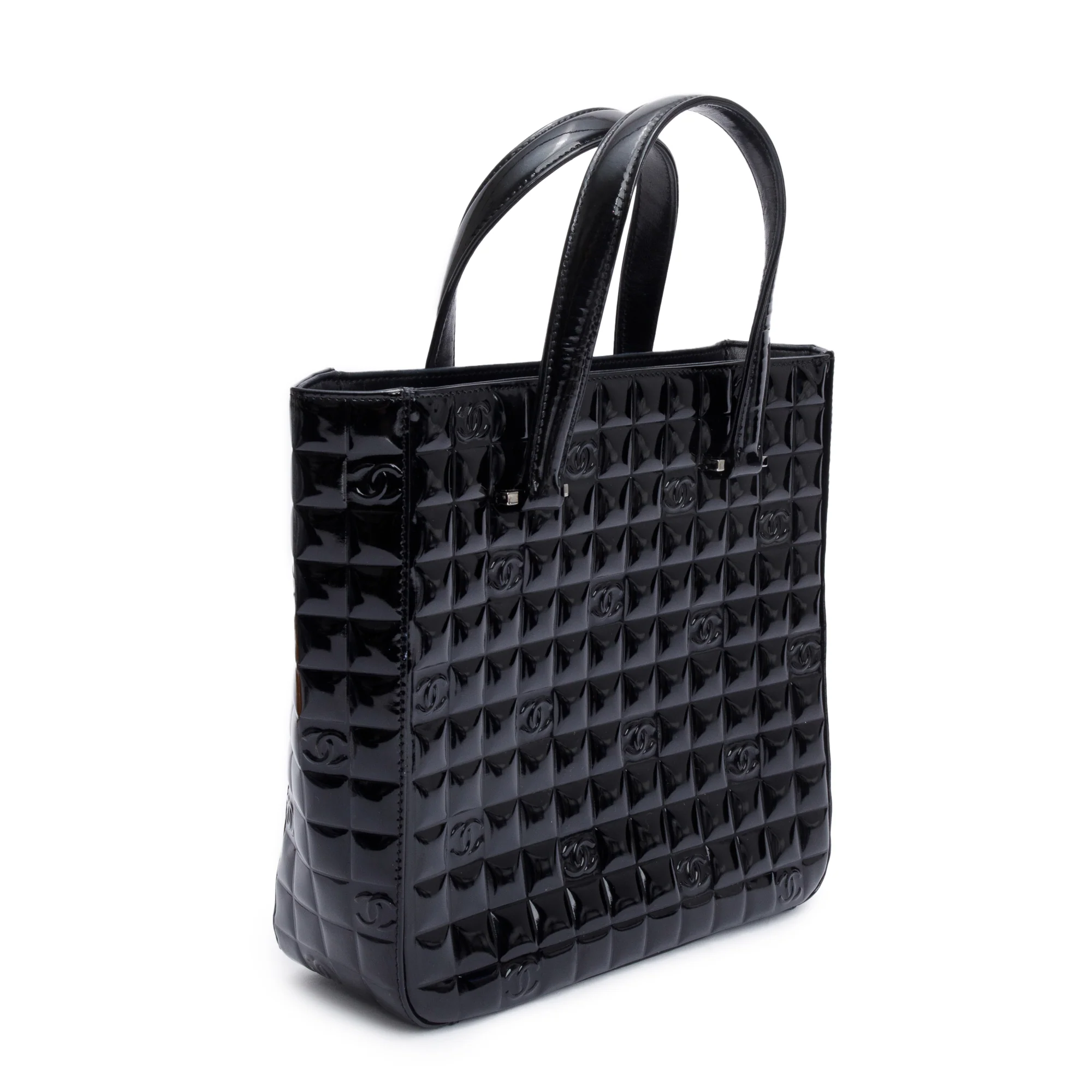 Chanel Black Quilted Patent Leather Chocolate Bar CC Tote Bag - Image 2