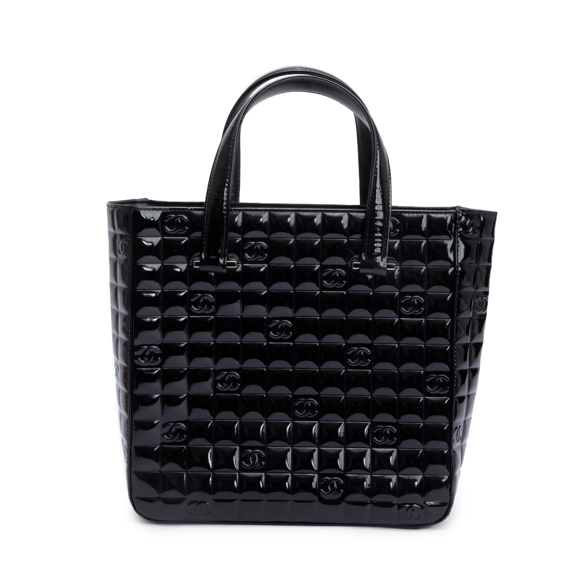 Chanel Black Quilted Patent Leather Chocolate Bar CC Tote Bag - Image 3