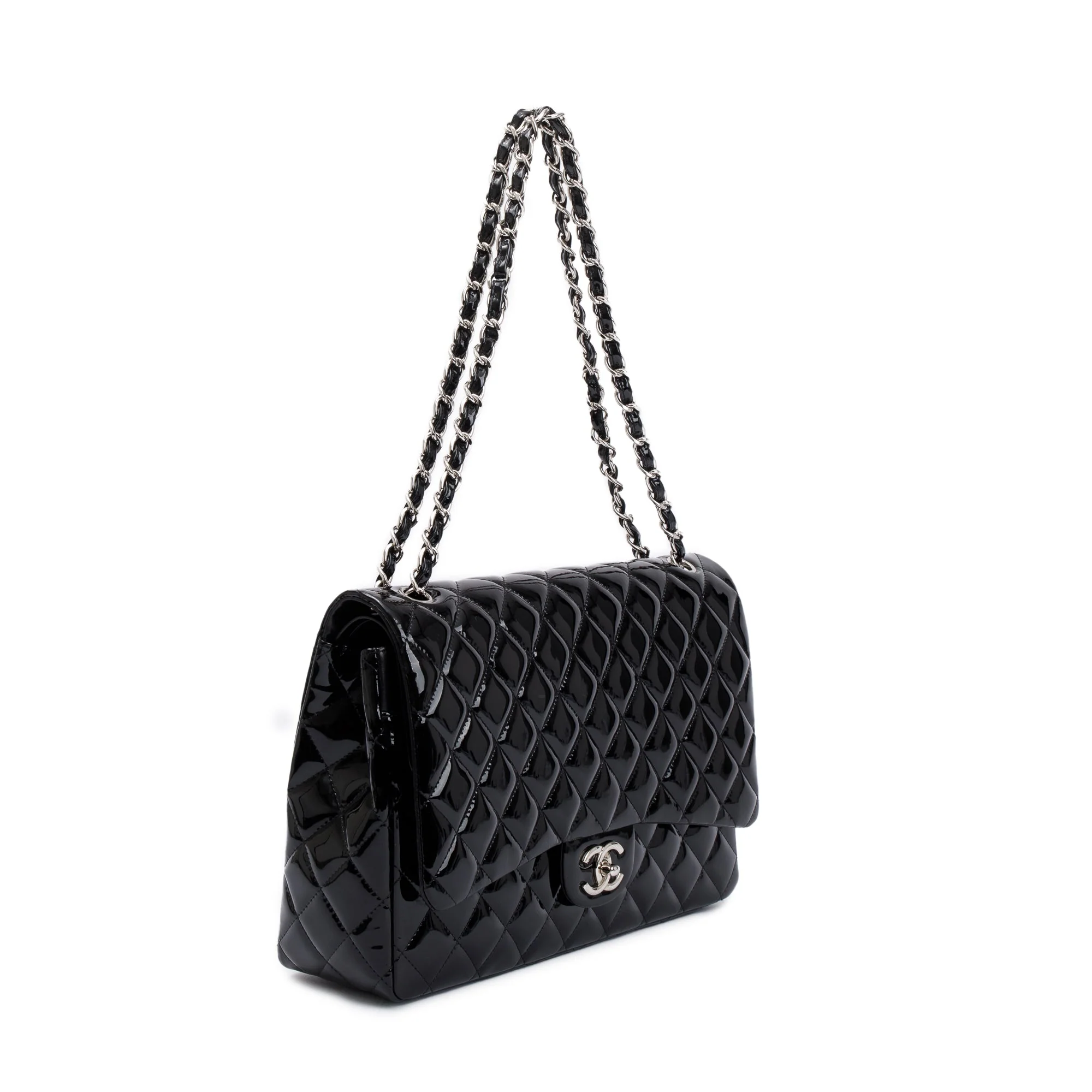 Chanel Black Quilted Patent Leather Classic Maxi Double Flap Bag w/ Box & Authenticity Card - Image 4