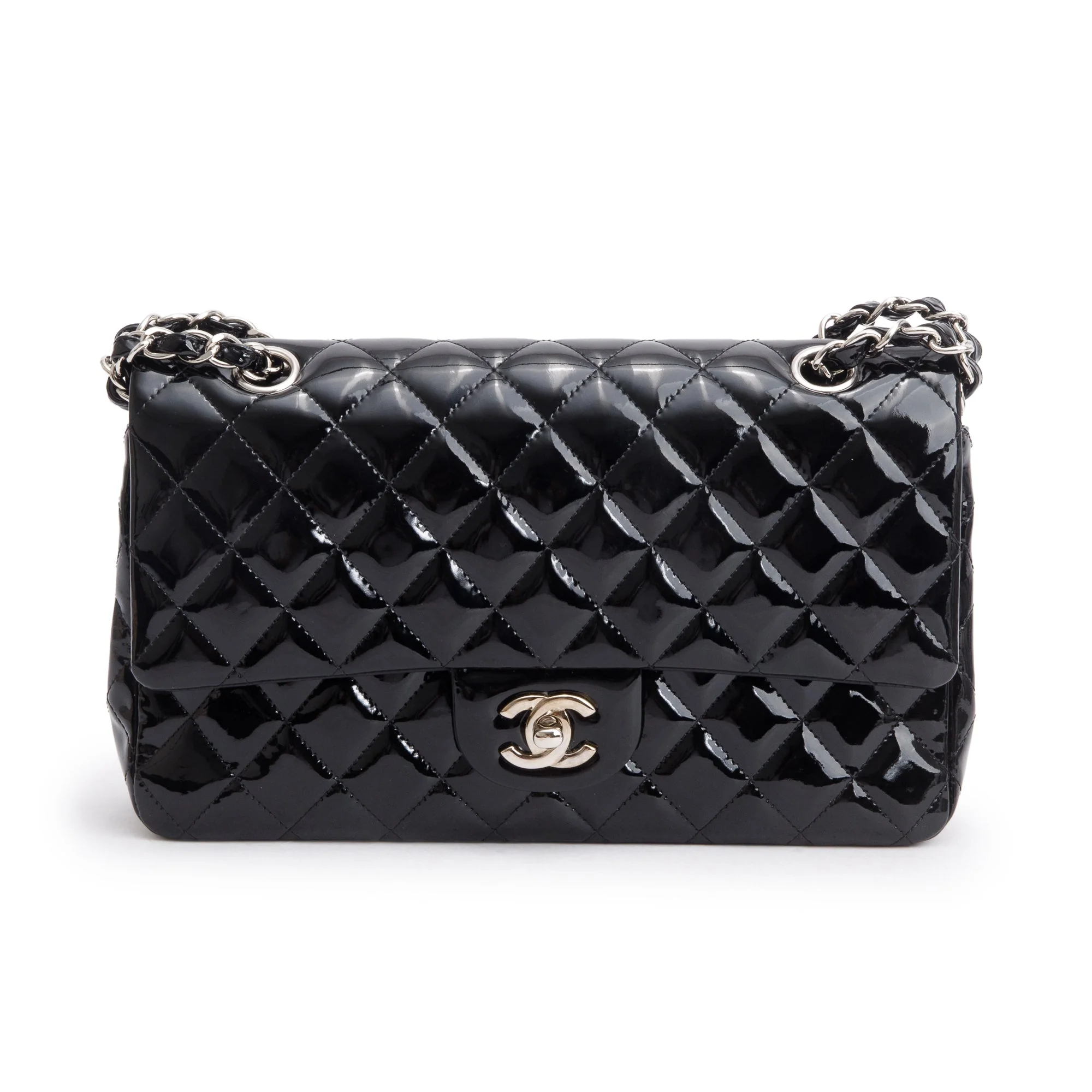 Chanel Black Quilted Patent Leather Classic Medium Double Flap Bag - Image 3