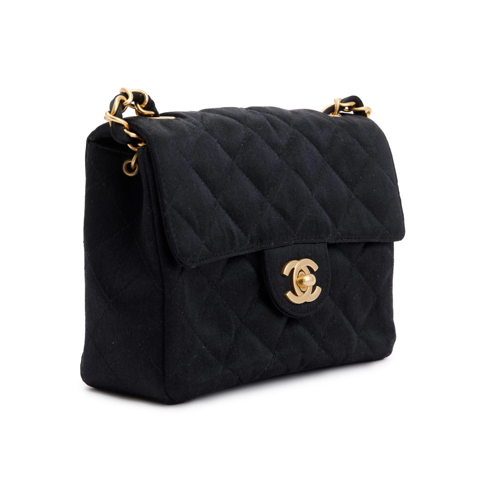 Chanel Black Quilted Satin Classic Square Mini Flap Bag - Image 4