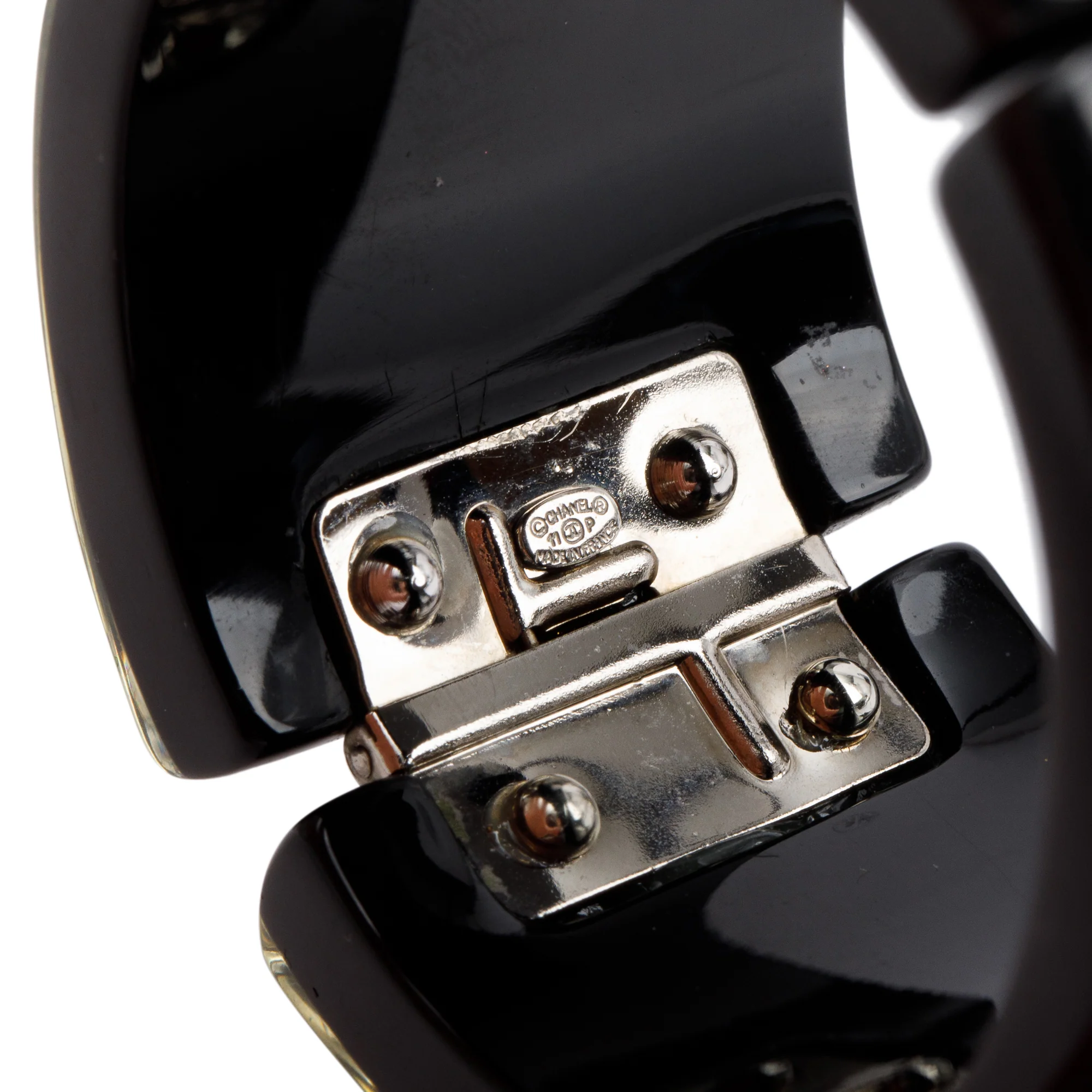 Chanel Black Resin Strass CC Hinged Bracelet - Image 2