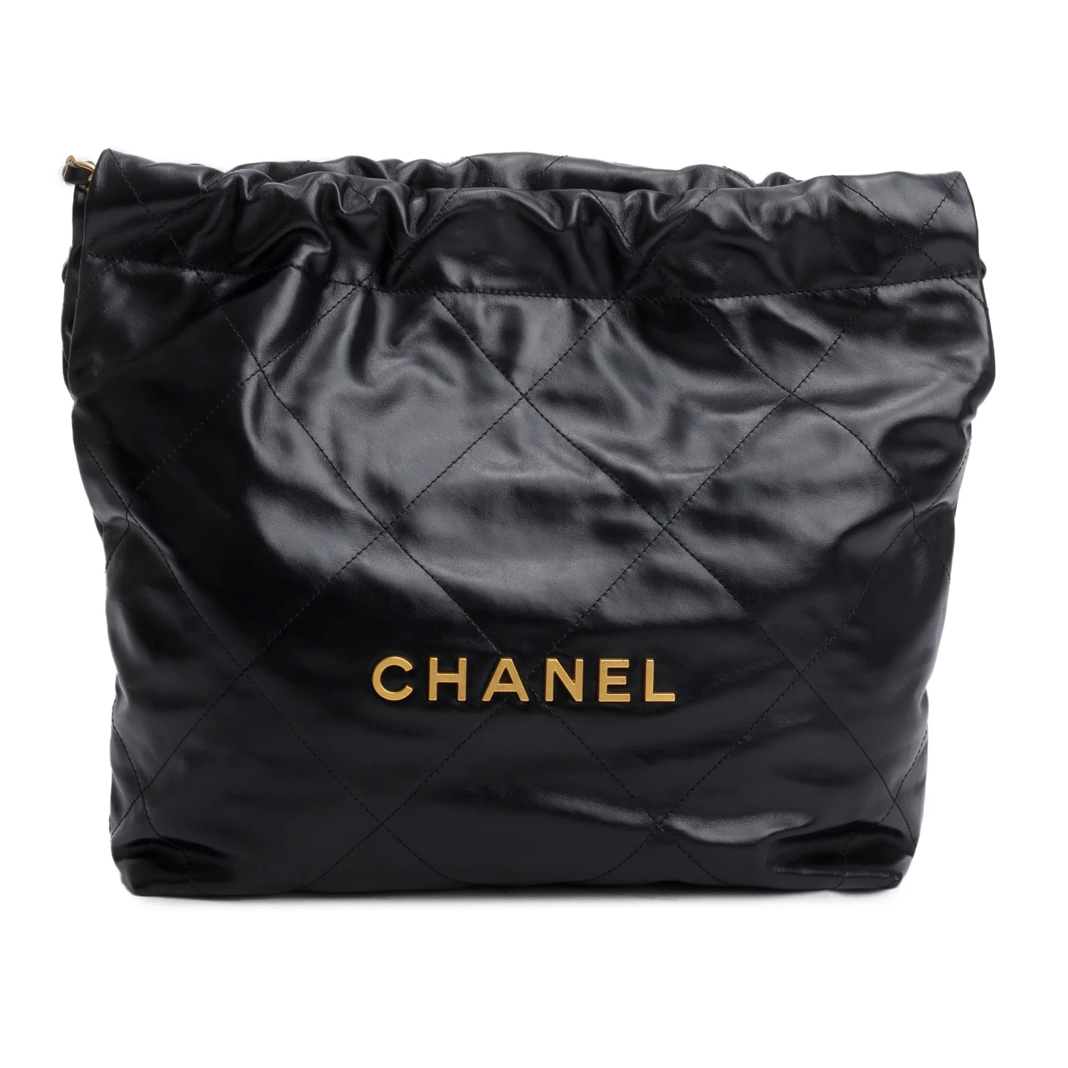 Chanel Black Shiny Calfskin Quilted Small 22 Hobo w/ Pouch & Box - Image 3