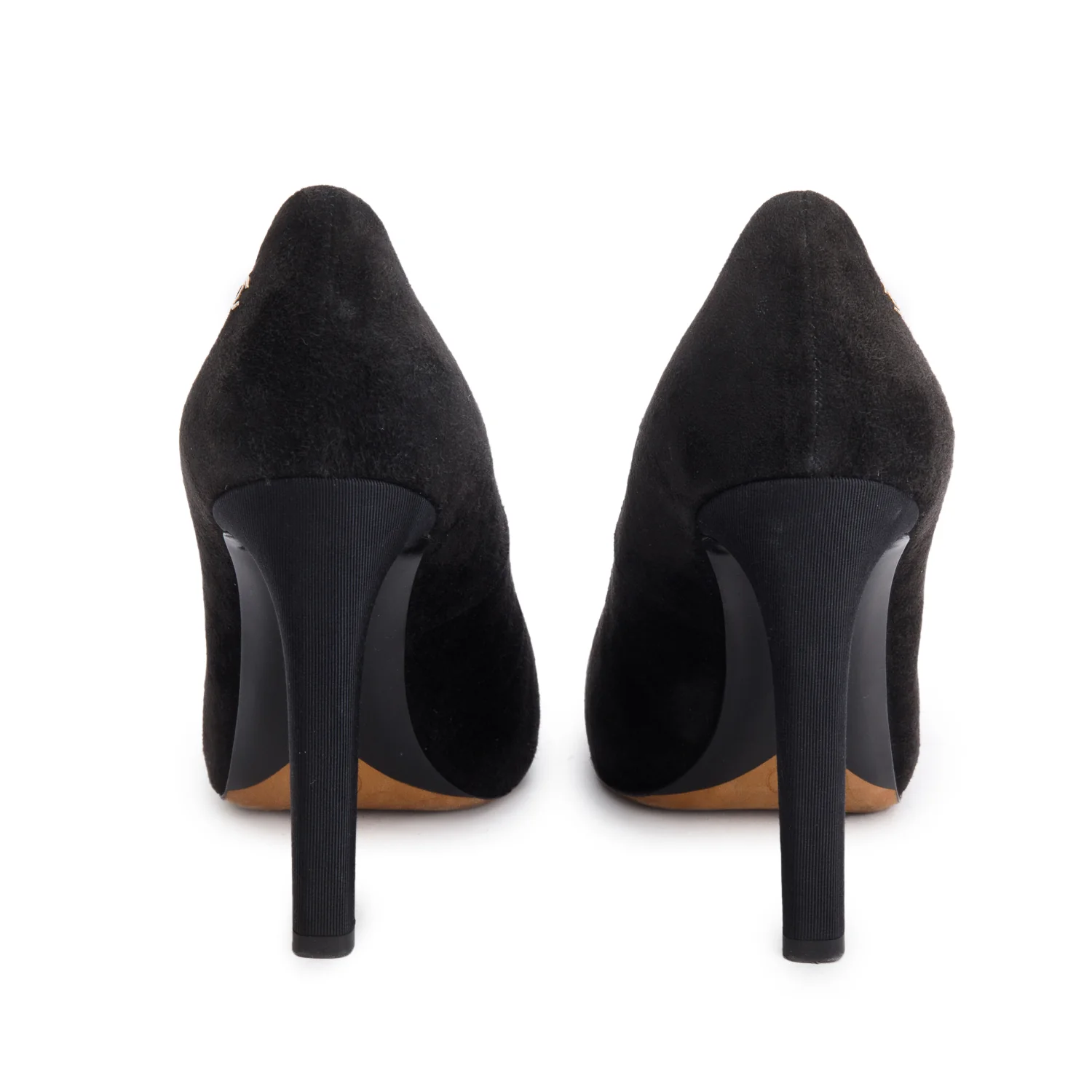 Chanel Black Suede Interlocking CC Heels, Size 36.5 - Image 4