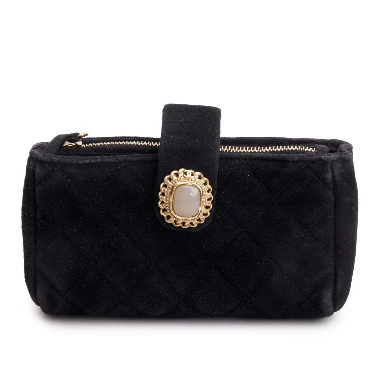 Chanel Black Velvet O-Phone Holder Pouch w/ Box & Authenticity Card