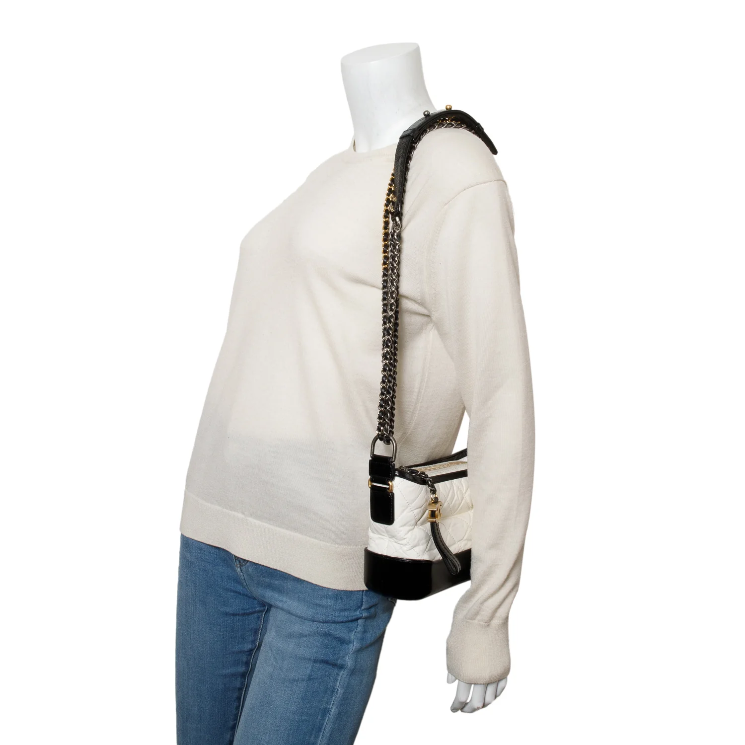 Chanel Black & White Aged Calfskin Leather Small Gabrielle Hobo - Image 2