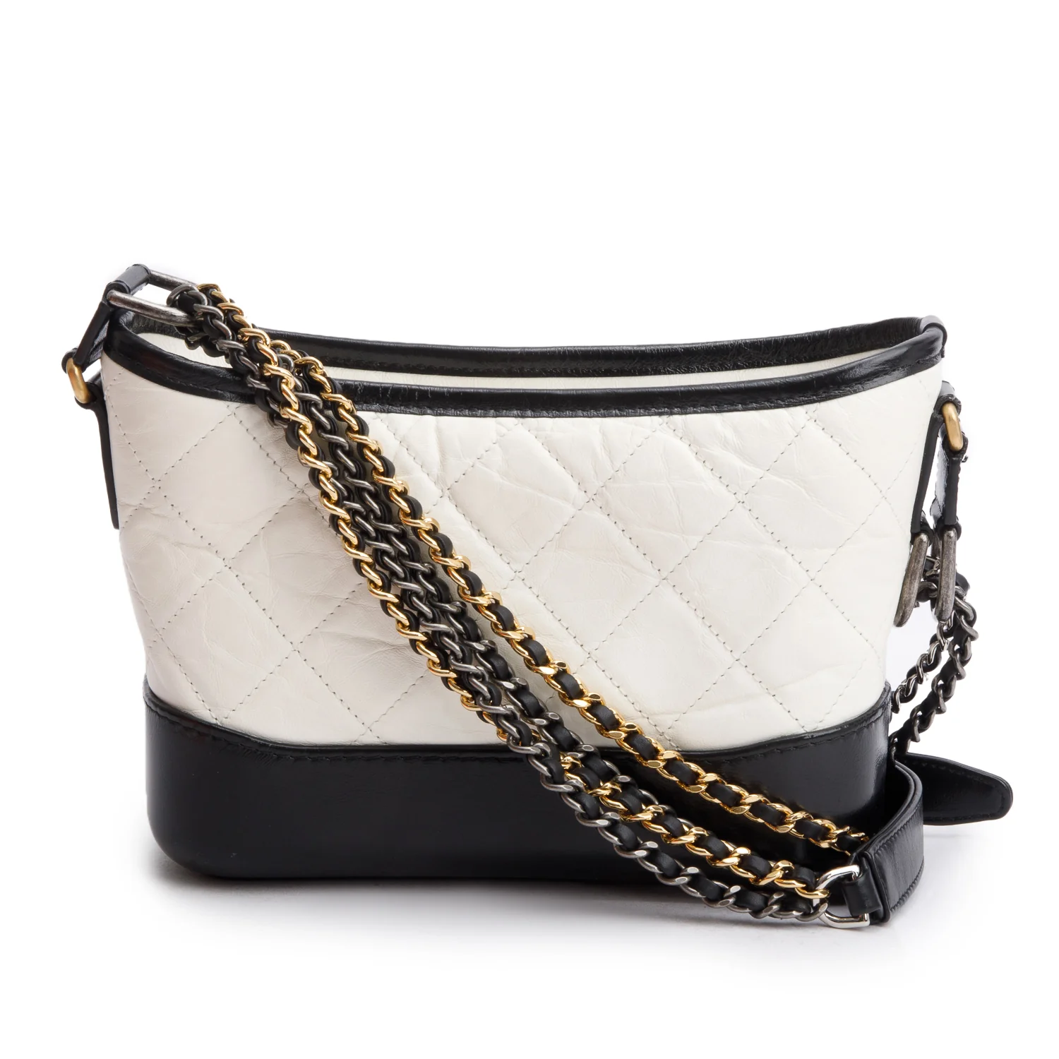 Chanel Black & White Aged Calfskin Leather Small Gabrielle Hobo w/ Box & Authenticity Card