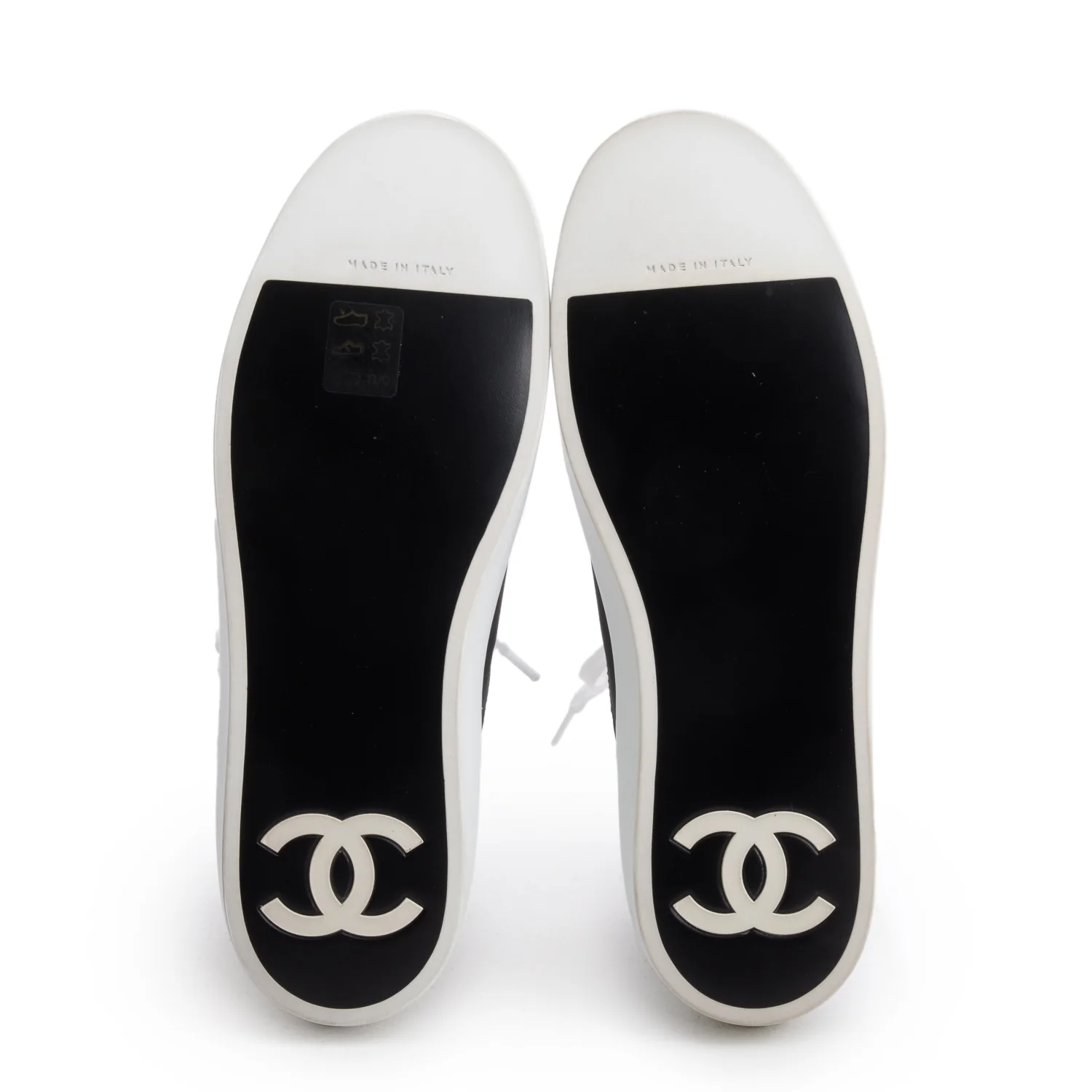 Chanel Black/White Lambskin Leather Interlocking CC Logo High Top Sneakers, Size 37 w/ Box & Receipt - Image 6