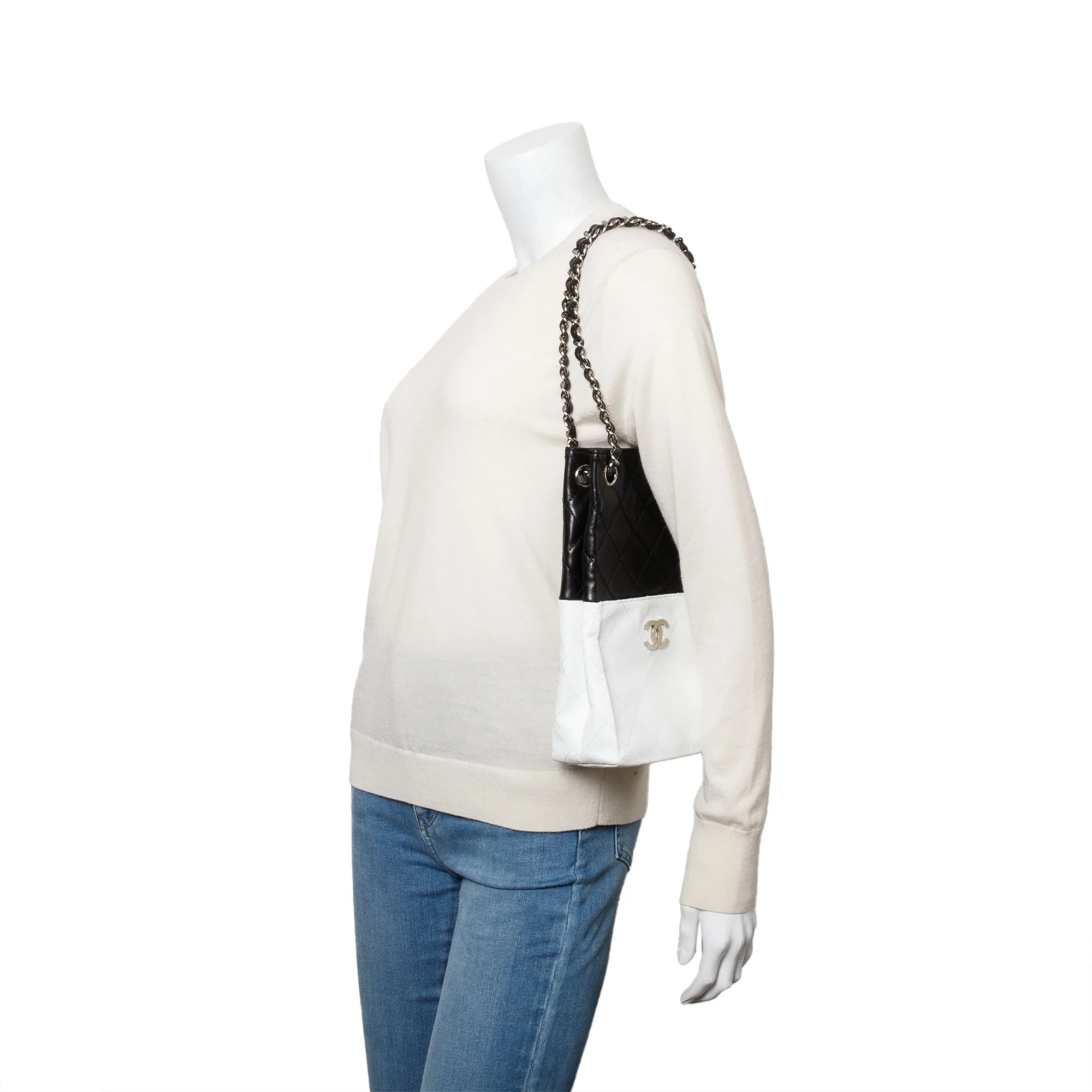 Chanel Black/White Quilted Calfskin Leather Bicolor Vertical Tote w/ Box - Image 2