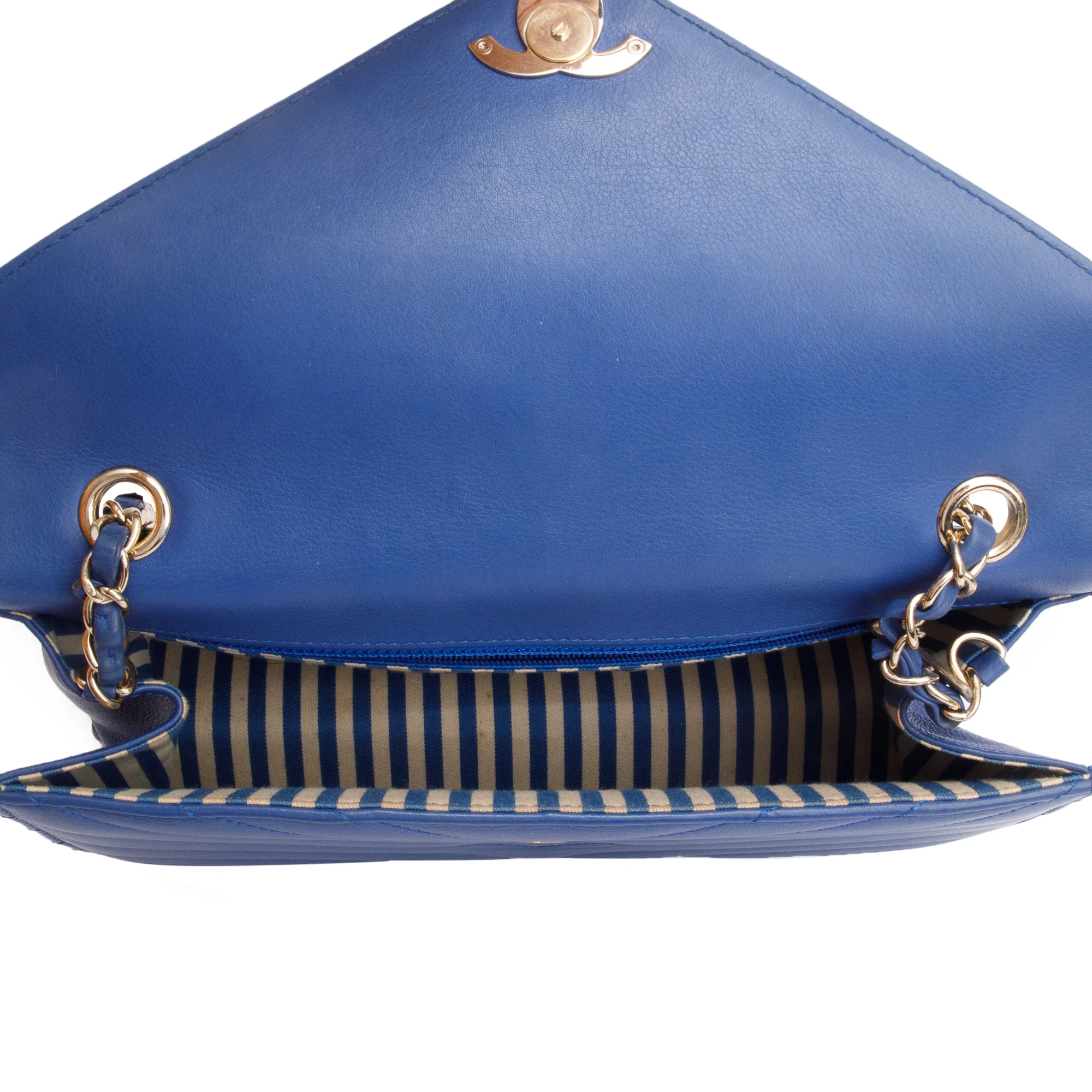 Chanel Blue Chevron Calfskin Leather Coco Envelope Flap Bag w/ Authenticity Card - Image 8
