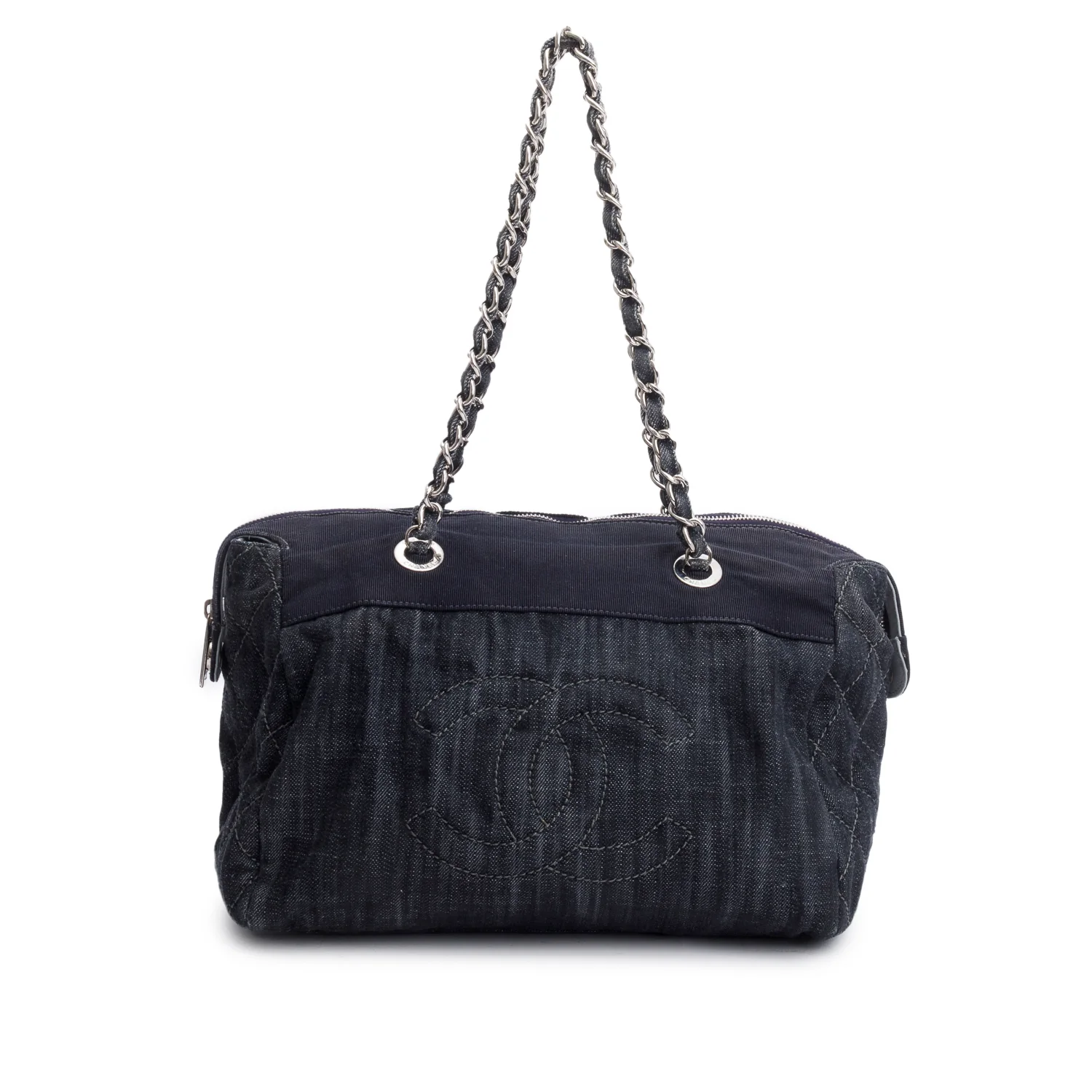 Chanel Blue Denim Grosgrain CC Tote Bag - Image 2