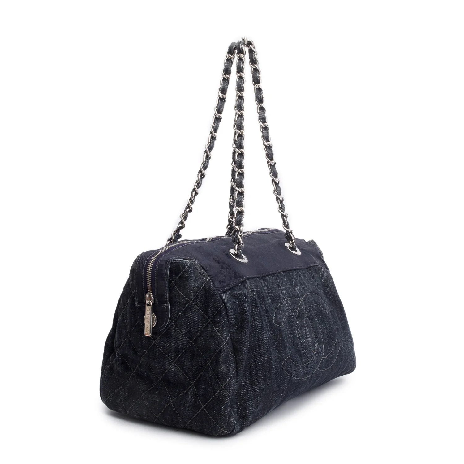 Chanel Blue Denim Grosgrain CC Tote Bag - Image 3