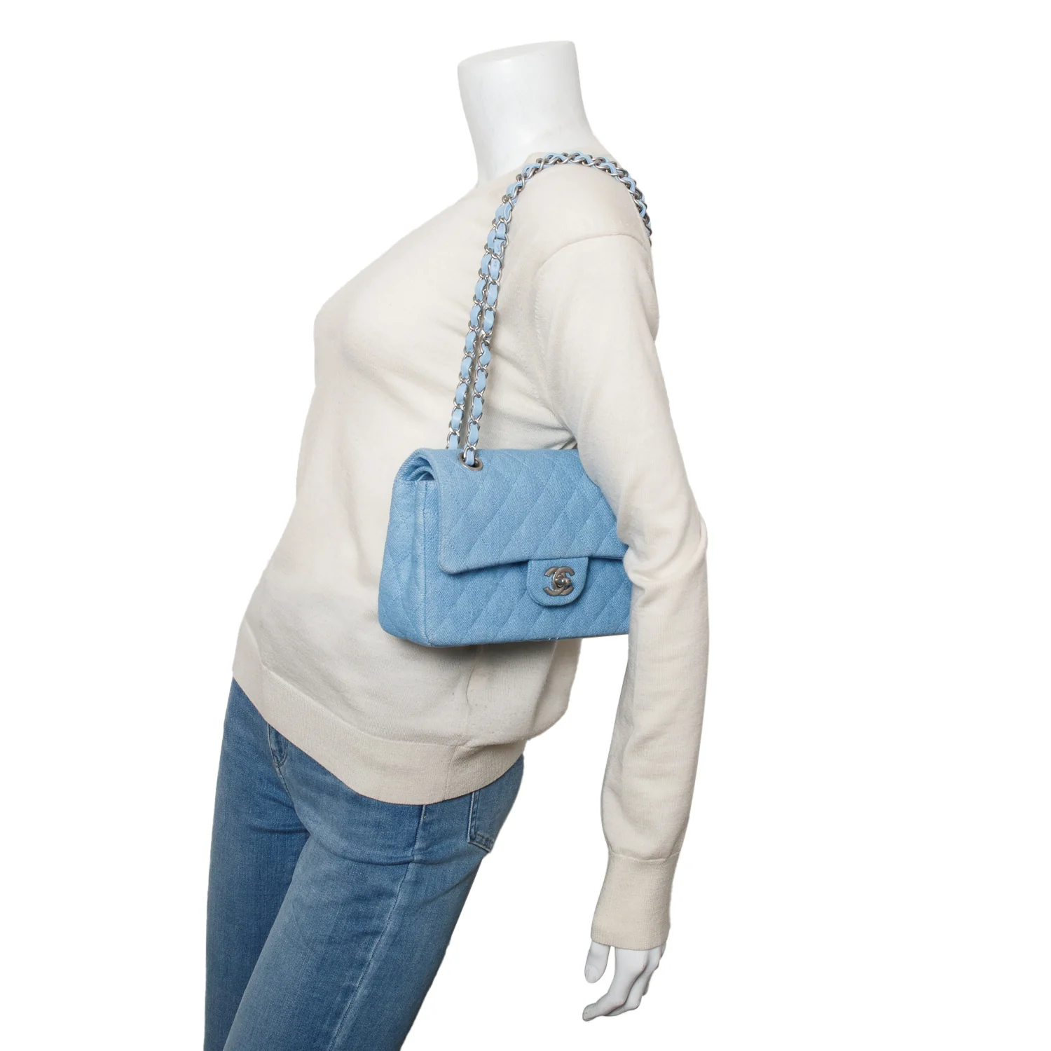 Chanel Blue Denim Quilted Small Double Flap Bag w/ Box - Image 11