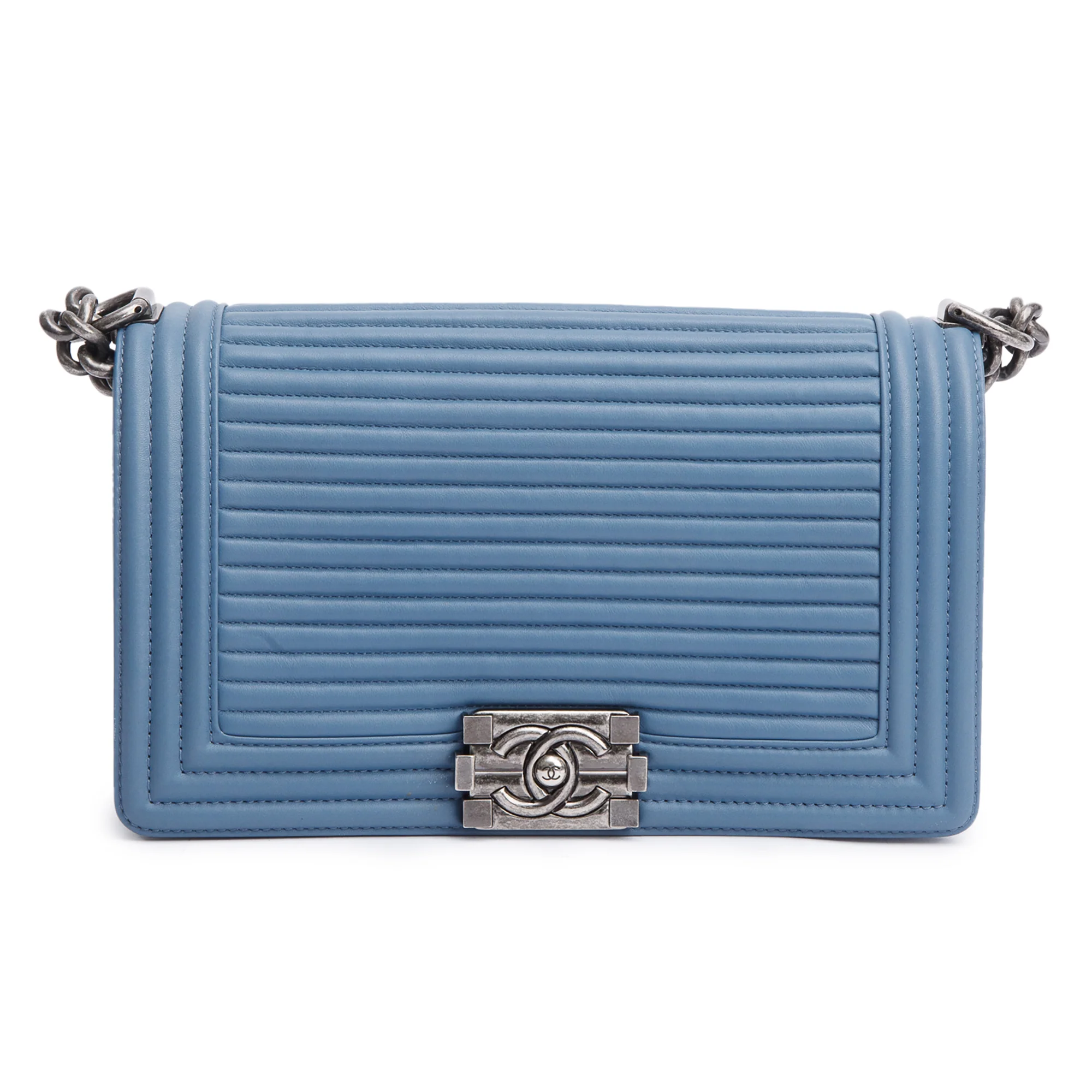 Chanel Blue Horizontal Quilted Lambskin Leather Medium Boy Bag w/ Box & Authenticity Card - Image 4