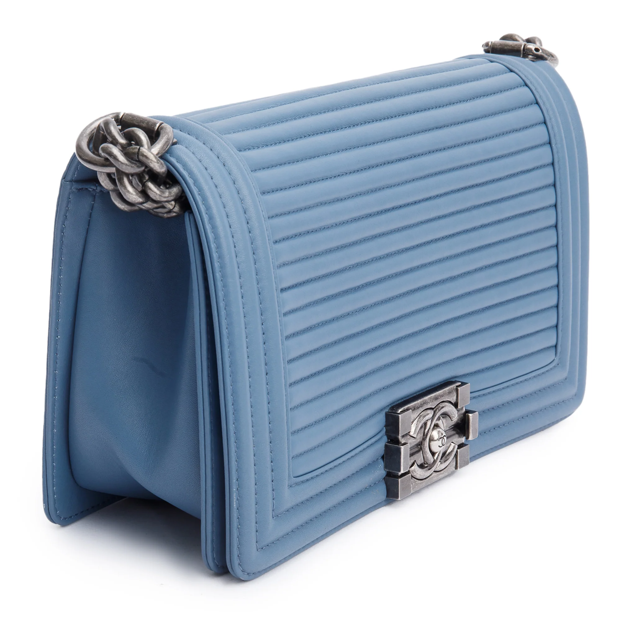 Chanel Blue Horizontal Quilted Lambskin Leather Medium Boy Bag w/ Box & Authenticity Card - Image 5