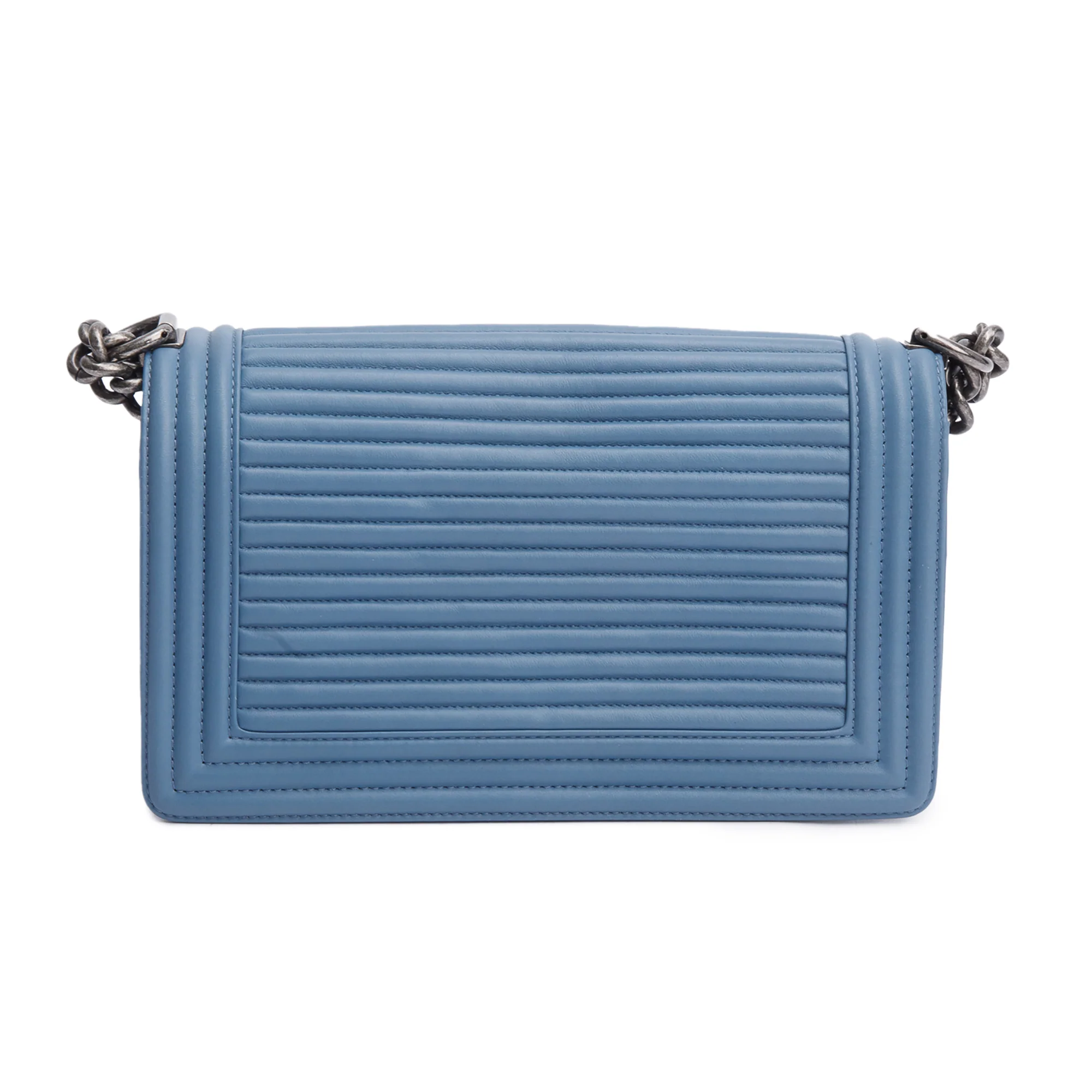 Chanel Blue Horizontal Quilted Lambskin Leather Medium Boy Bag w/ Box & Authenticity Card - Image 6