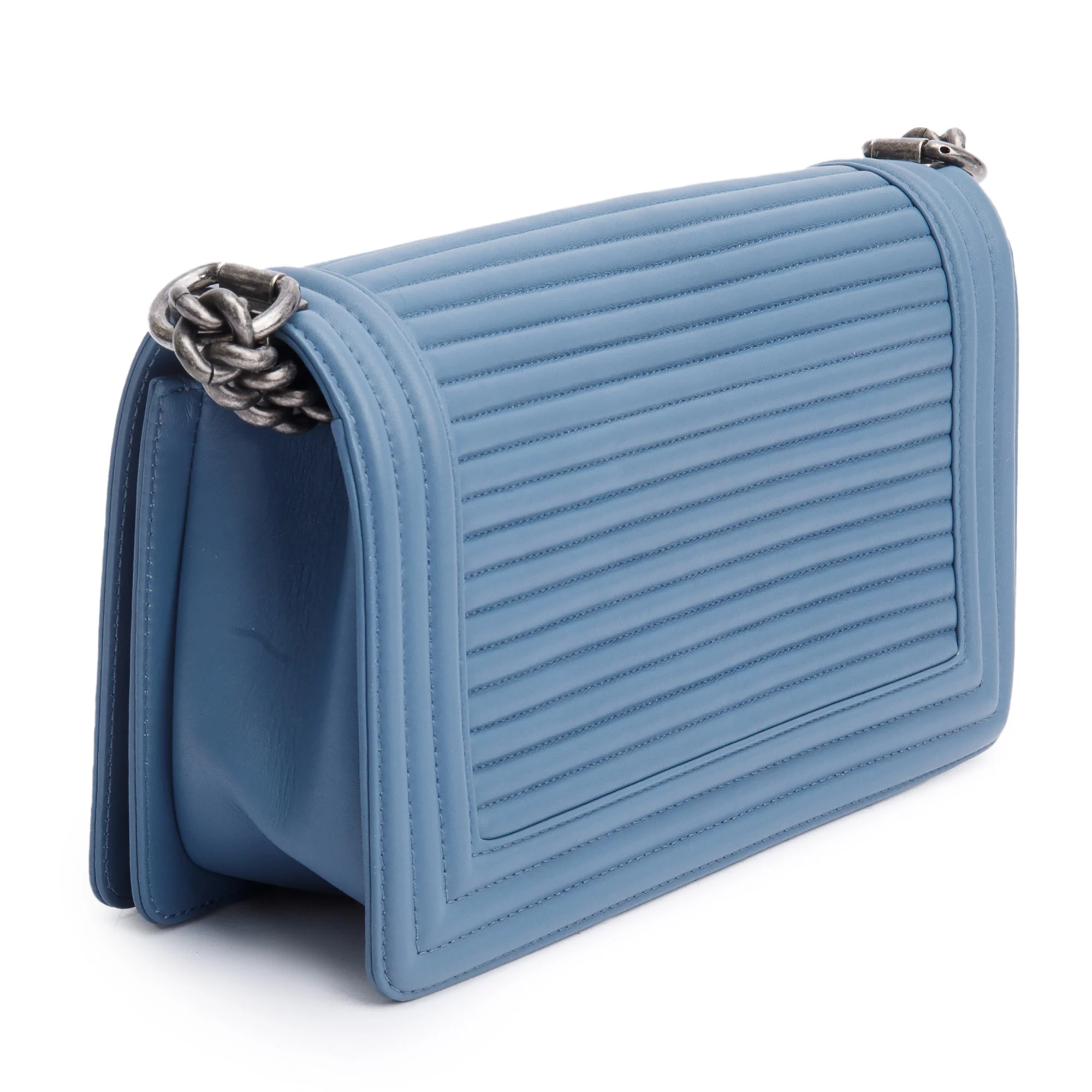 Chanel Blue Horizontal Quilted Lambskin Leather Medium Boy Bag w/ Box & Authenticity Card - Image 7