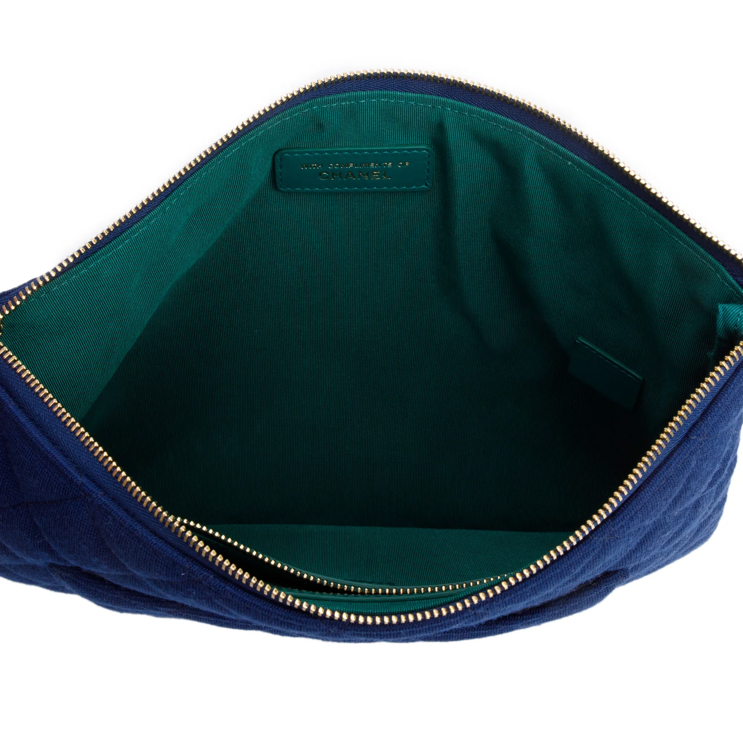 Chanel Blue Jersey Cotton Quilted Medium Cosmetic Clutch Bag - Image 5