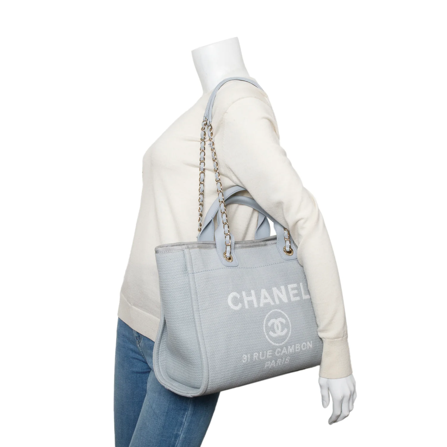 Chanel Blue Mixed Fibers Small Deauville Tote w/ Pouch & Box - Image 2