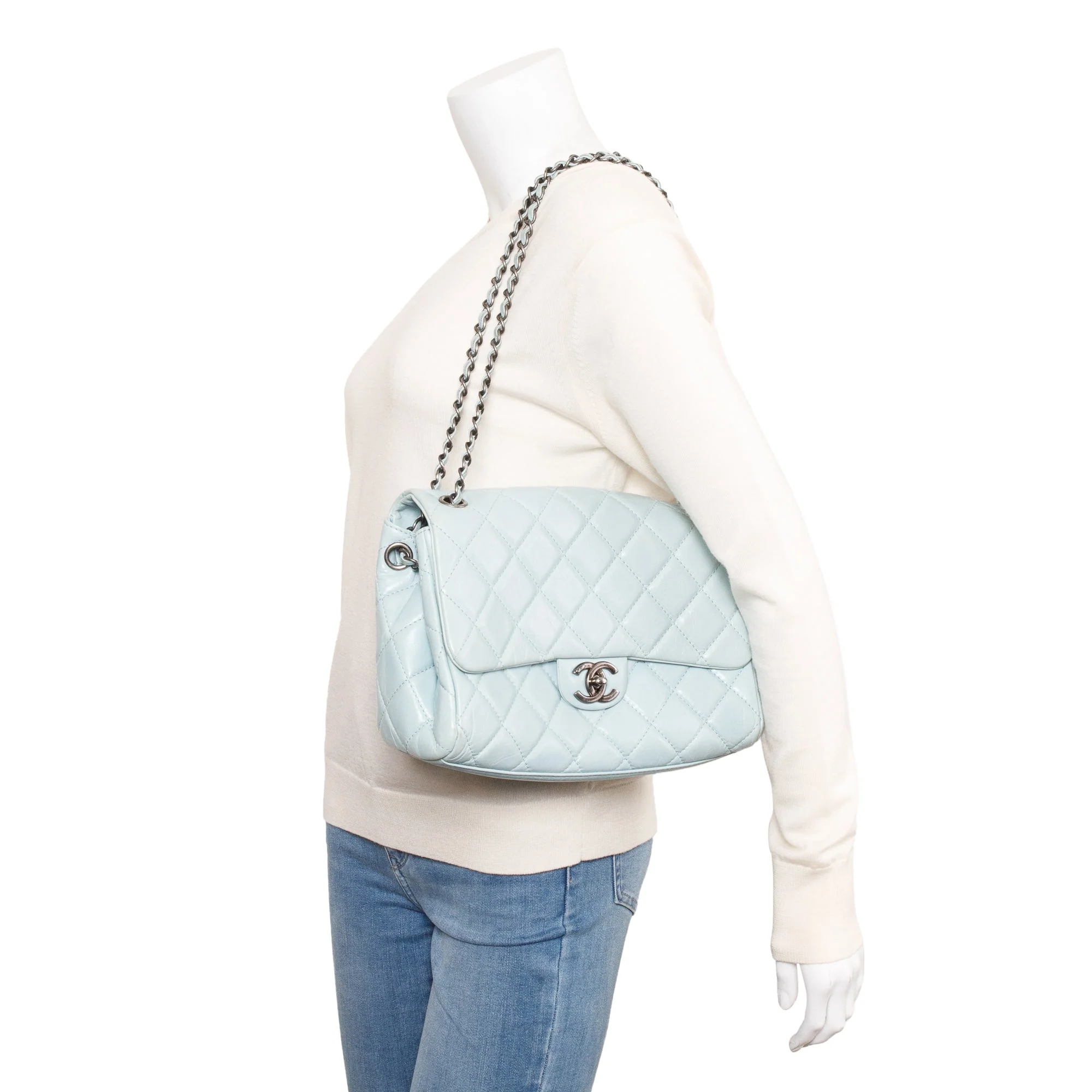 Chanel Blue Quilted Calfskin Leather Coco Soft Single Flap Bag w/ Receipt & Authenticity Card - Image 2