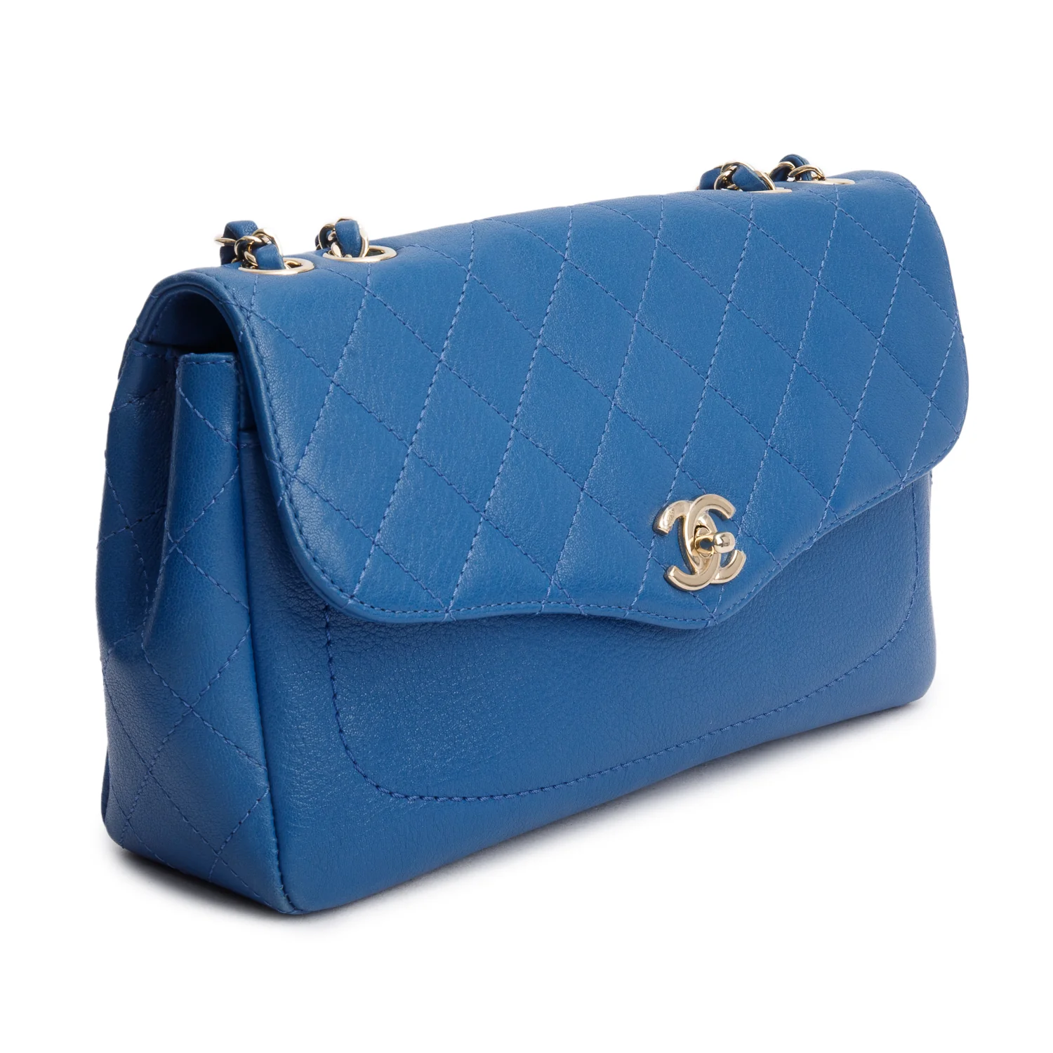 Chanel Blue Quilted Goatskin Coco Curve Flap Messenger Bag w/ Authenticity Card - Image 4