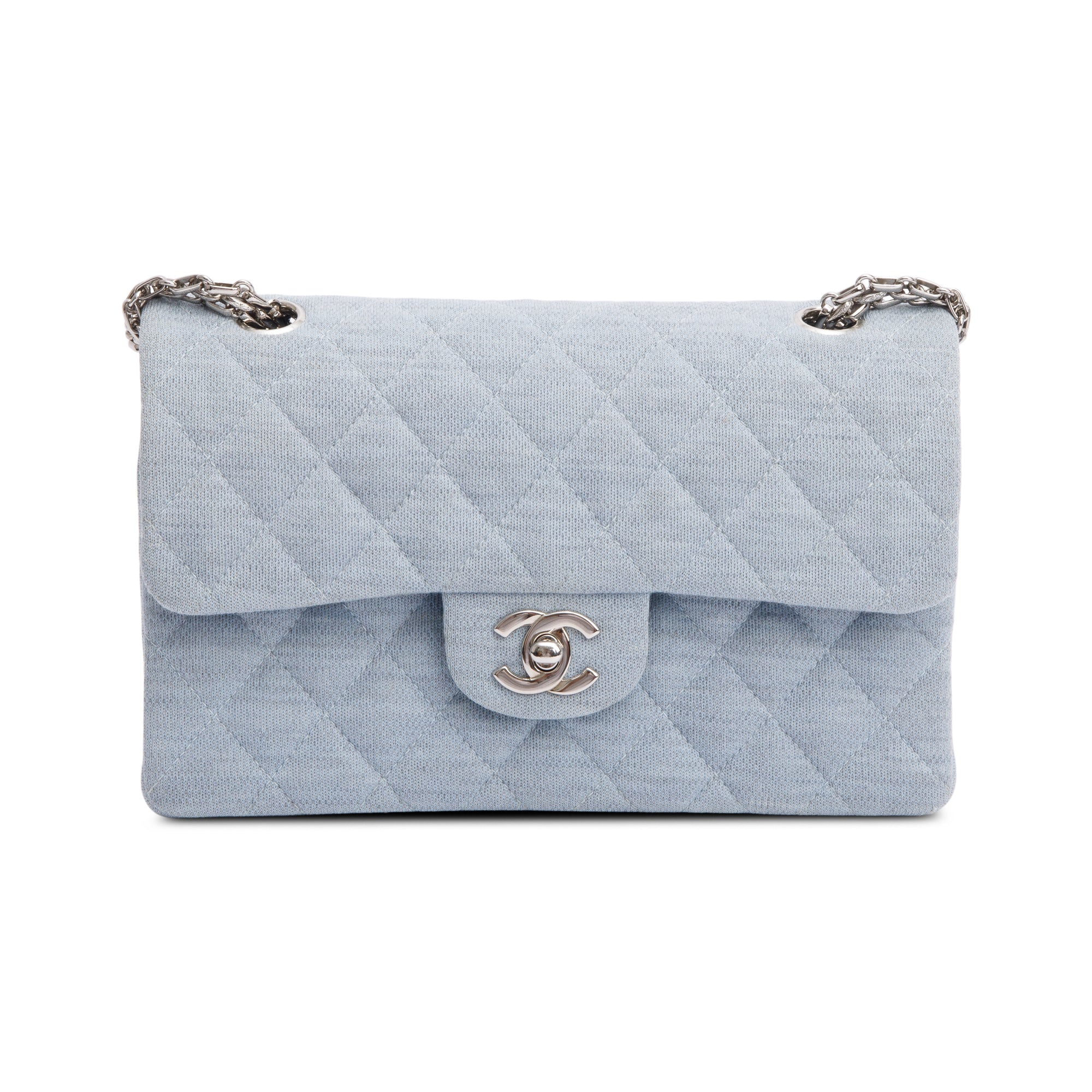 Chanel Blue Quilted Jersey Small Double Flap Bag - Image 3